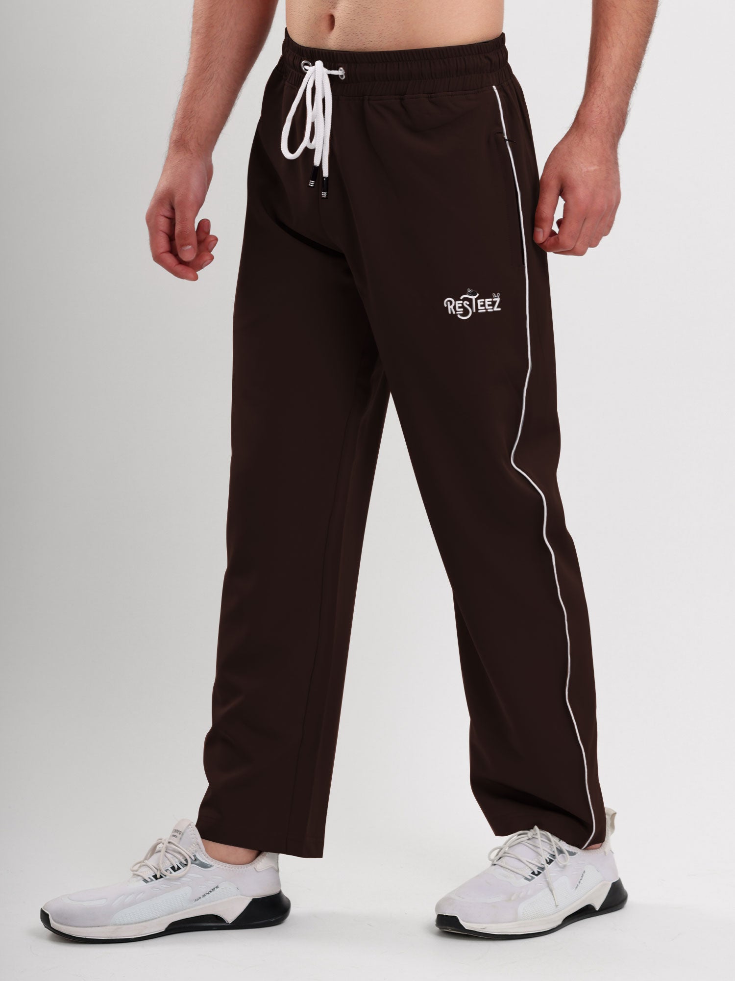 Men's Premium Straight Fit Track Pants with Zipper Pockets & Drawstring Waist
