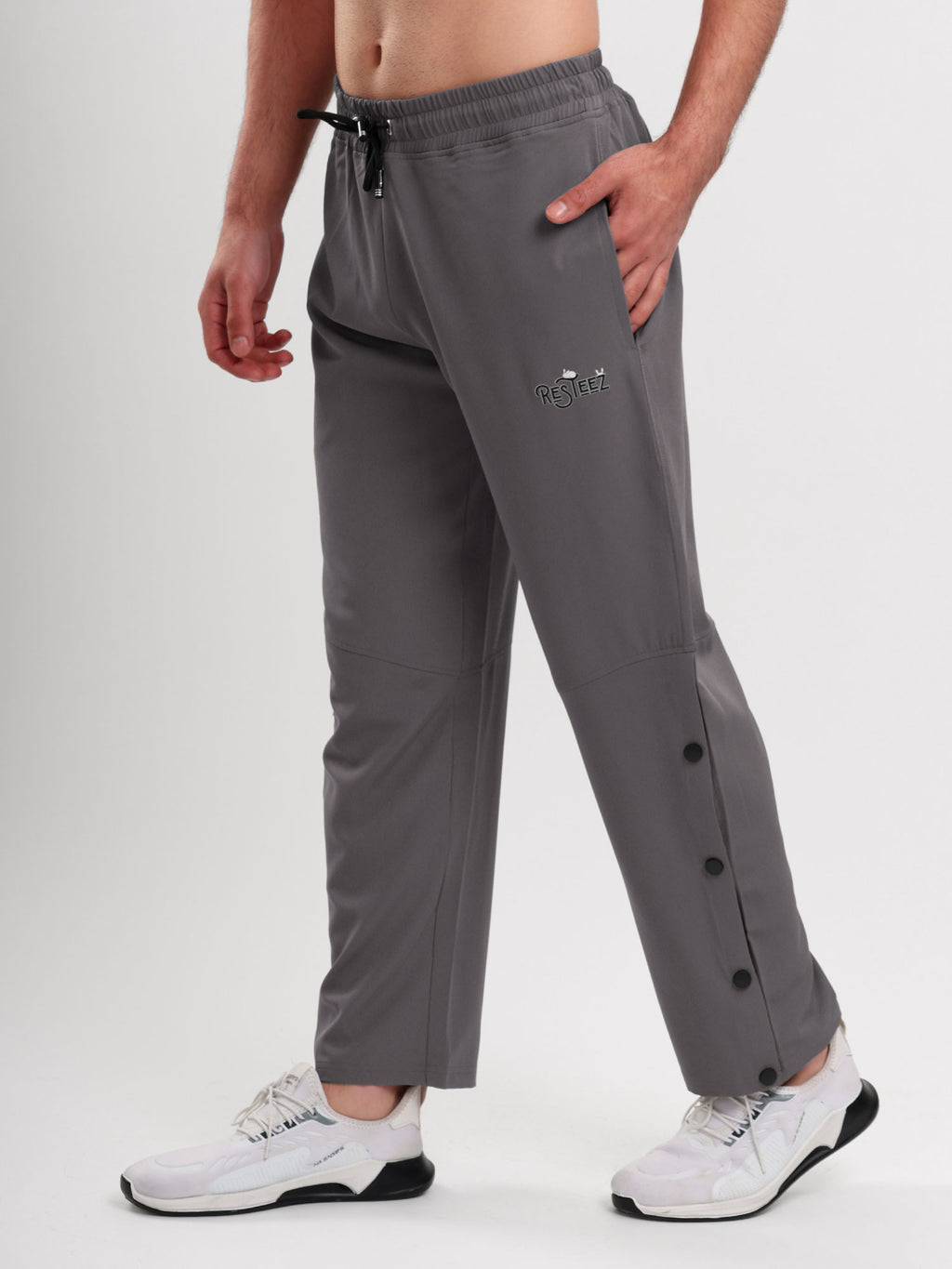 Men's Regular Fit Snap Button Track Pant with Elastic Waist, Drawstring & Straight Leg Design