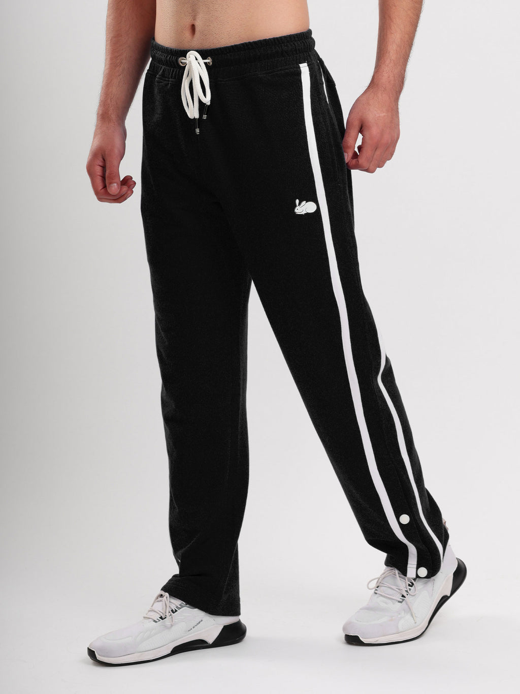 Men's Regular Fit Athletic Track Pant with Side Stripe, Snap Button Hem & Drawstring Waist