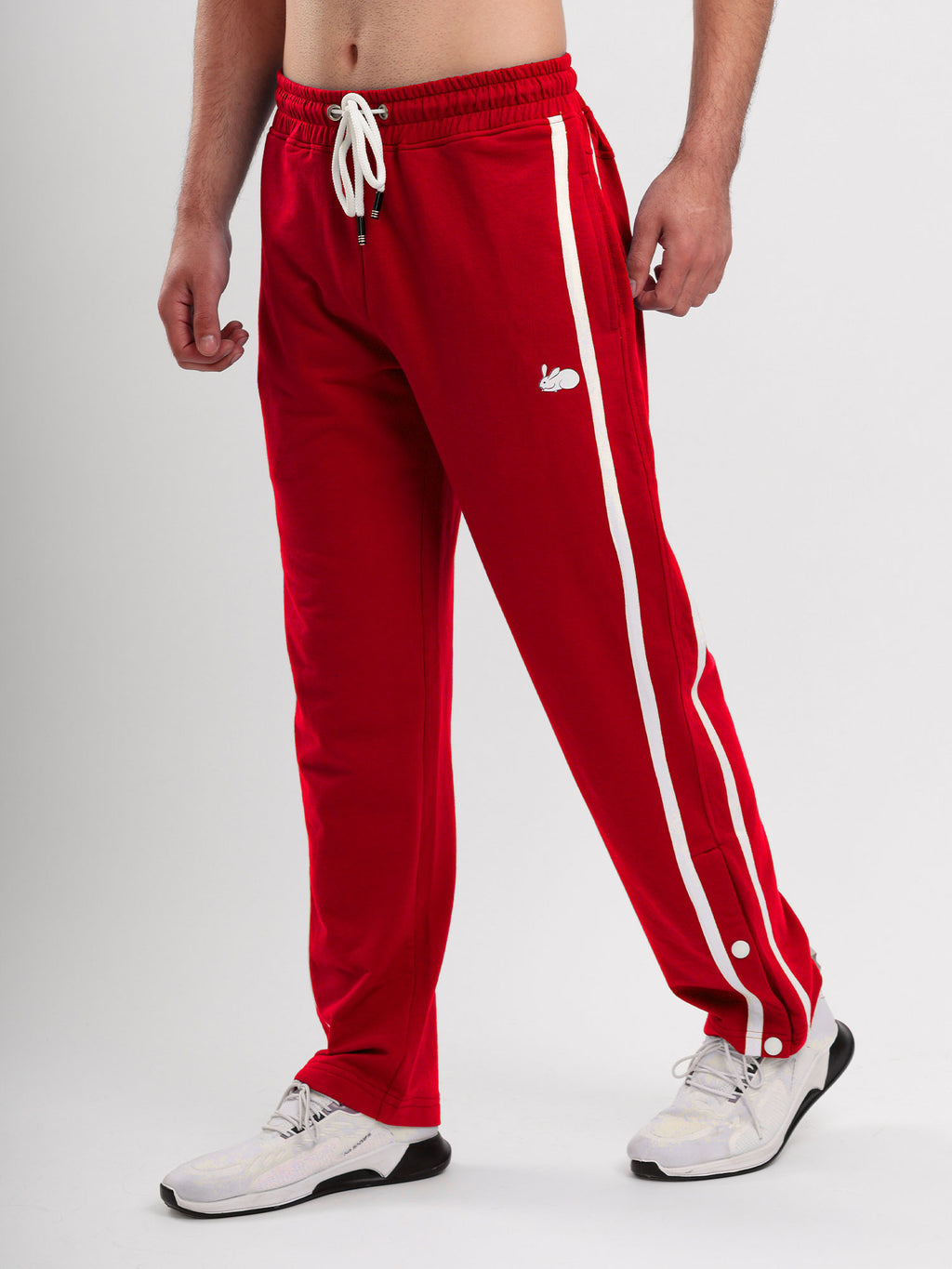 Men's Regular Fit Athletic Track Pant with Side Stripe, Snap Button Hem & Drawstring Waist