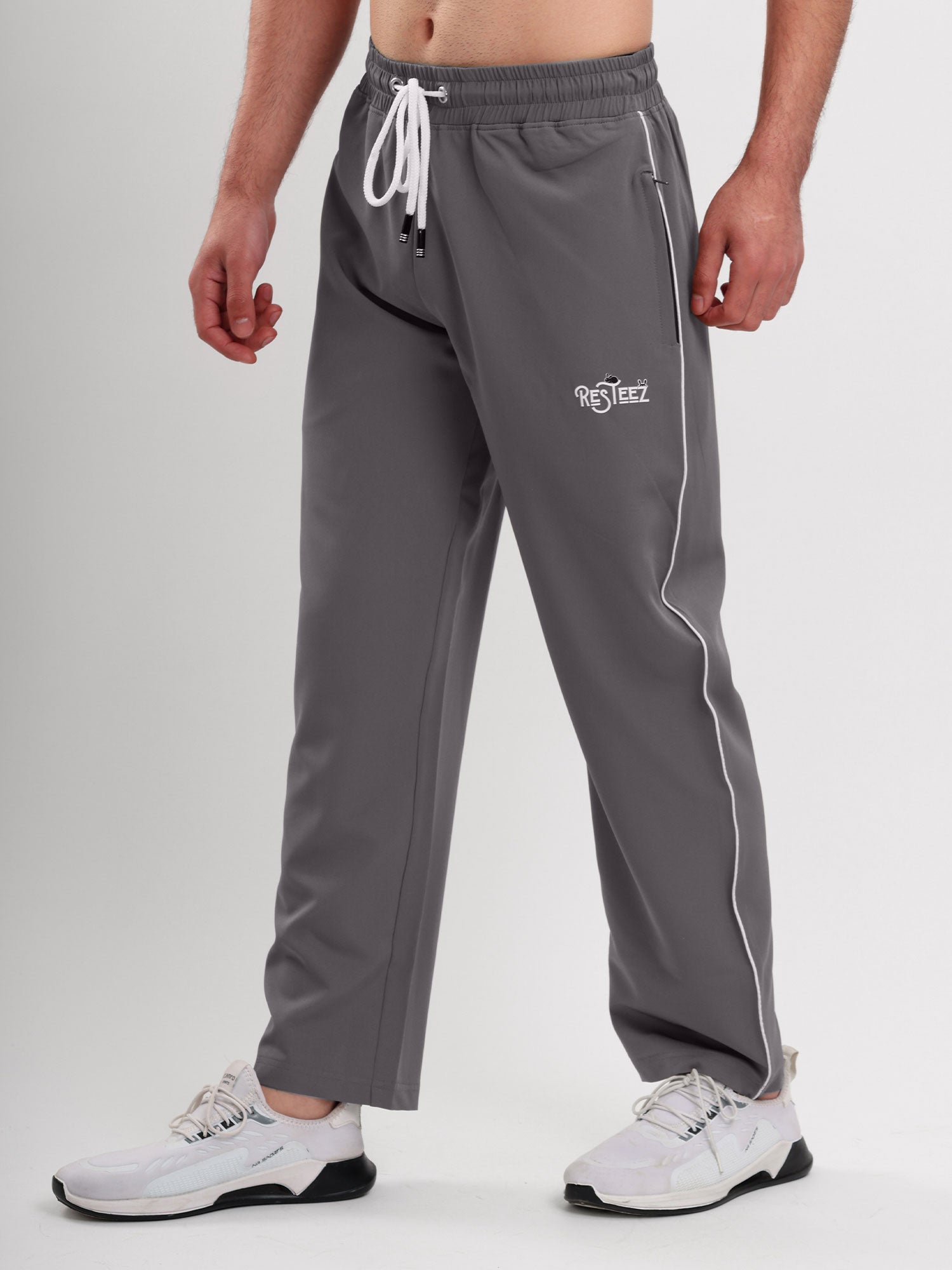 Men's Premium Straight Fit Track Pants with Zipper Pockets & Drawstring Waist