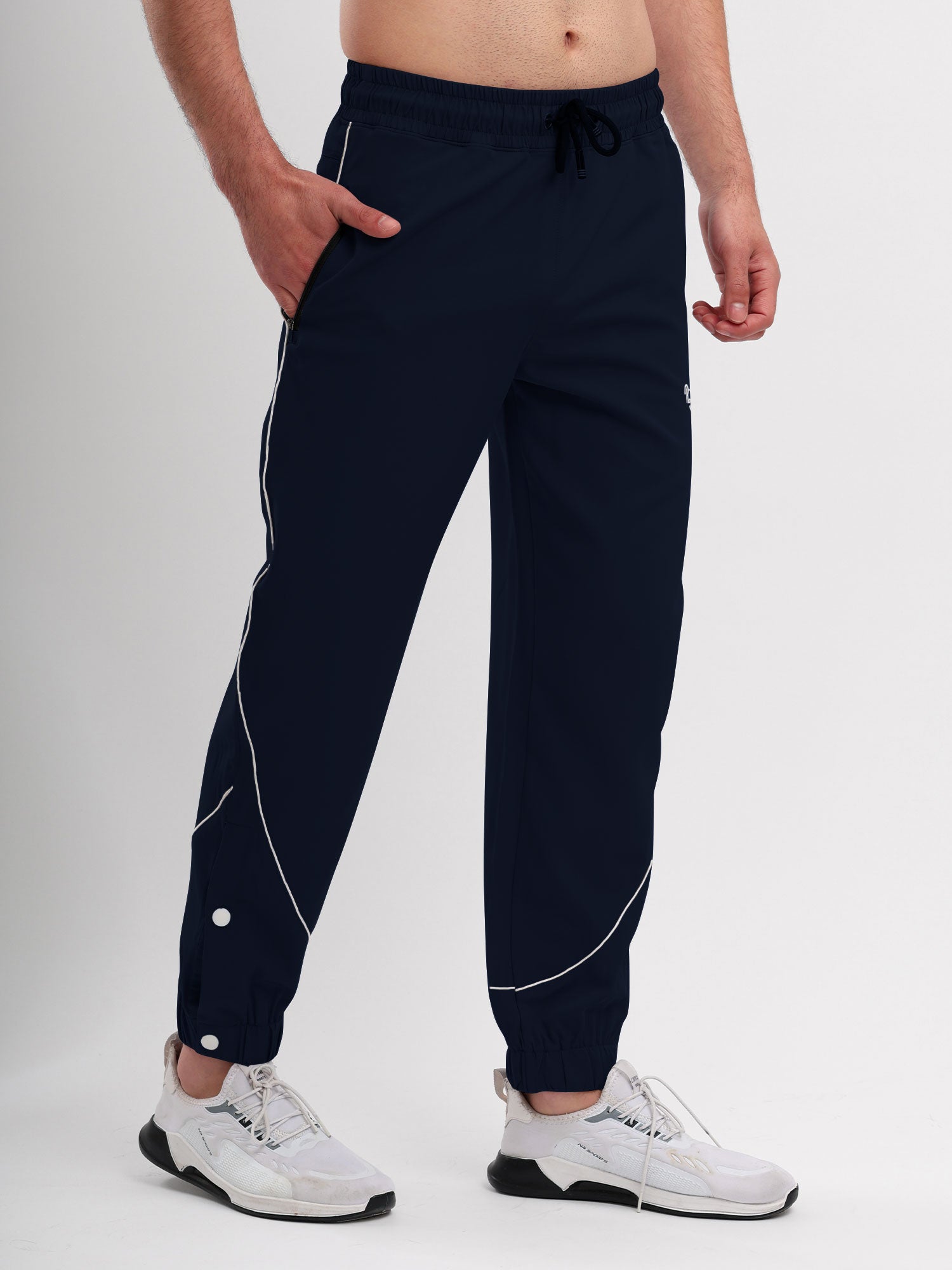 Men Active Jogger Track Pant with Reflective Piping Elastic Cuff and Zip Pockets