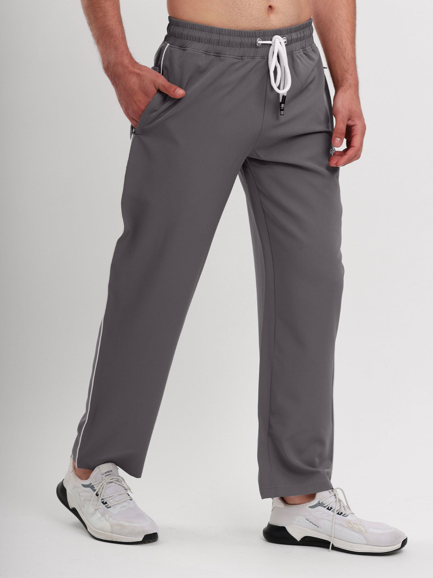 Men's Premium Straight Fit Track Pants with Zipper Pockets & Drawstring Waist