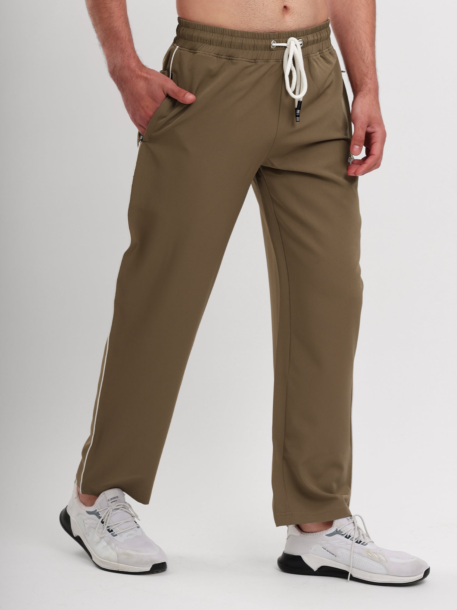 Men's Premium Straight Fit Track Pants with Zipper Pockets & Drawstring Waist