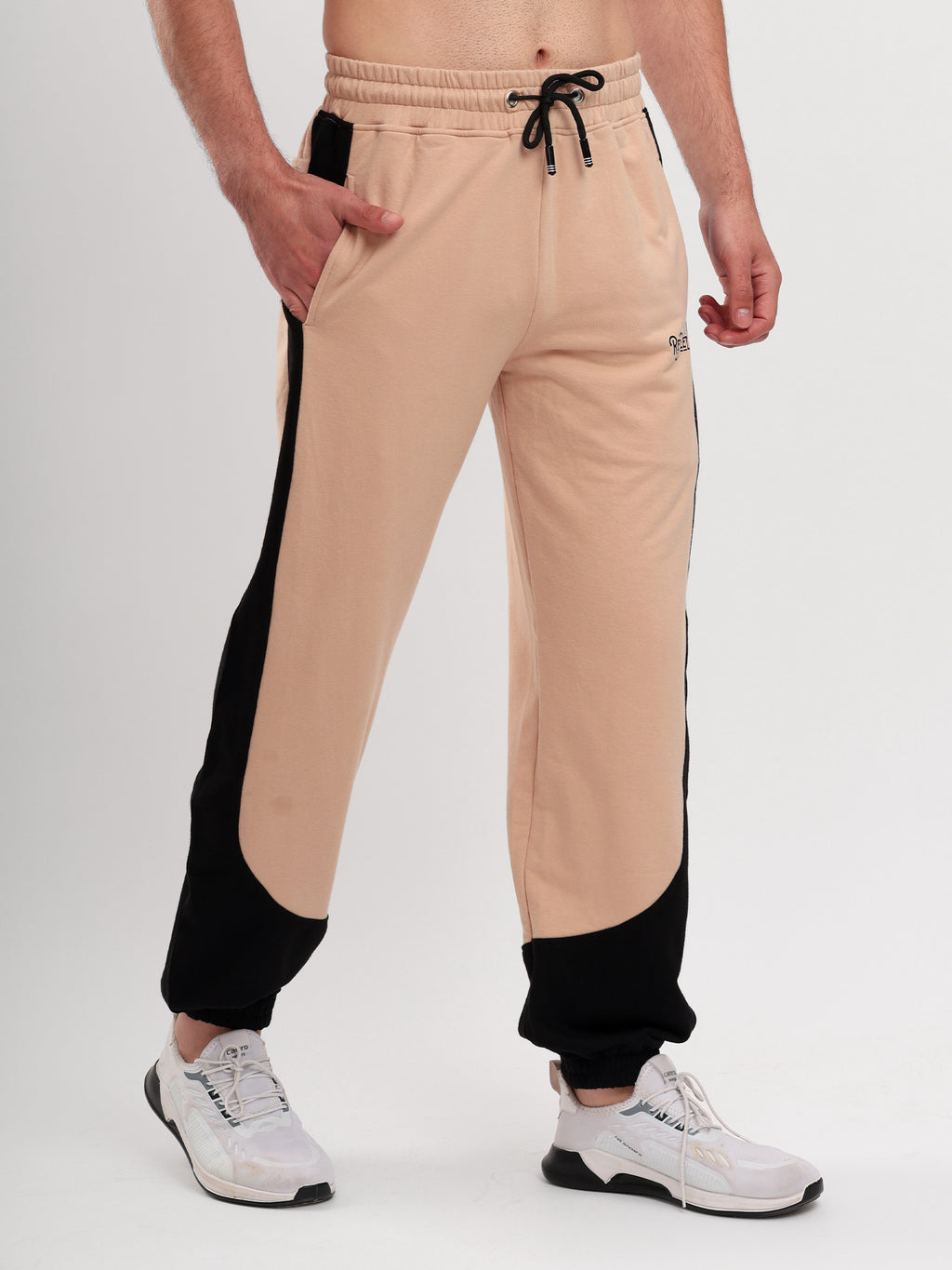 Men's Regular Fit Cotton Blend Track Pant with Side Panel Design, Elastic Waist & Drawstring