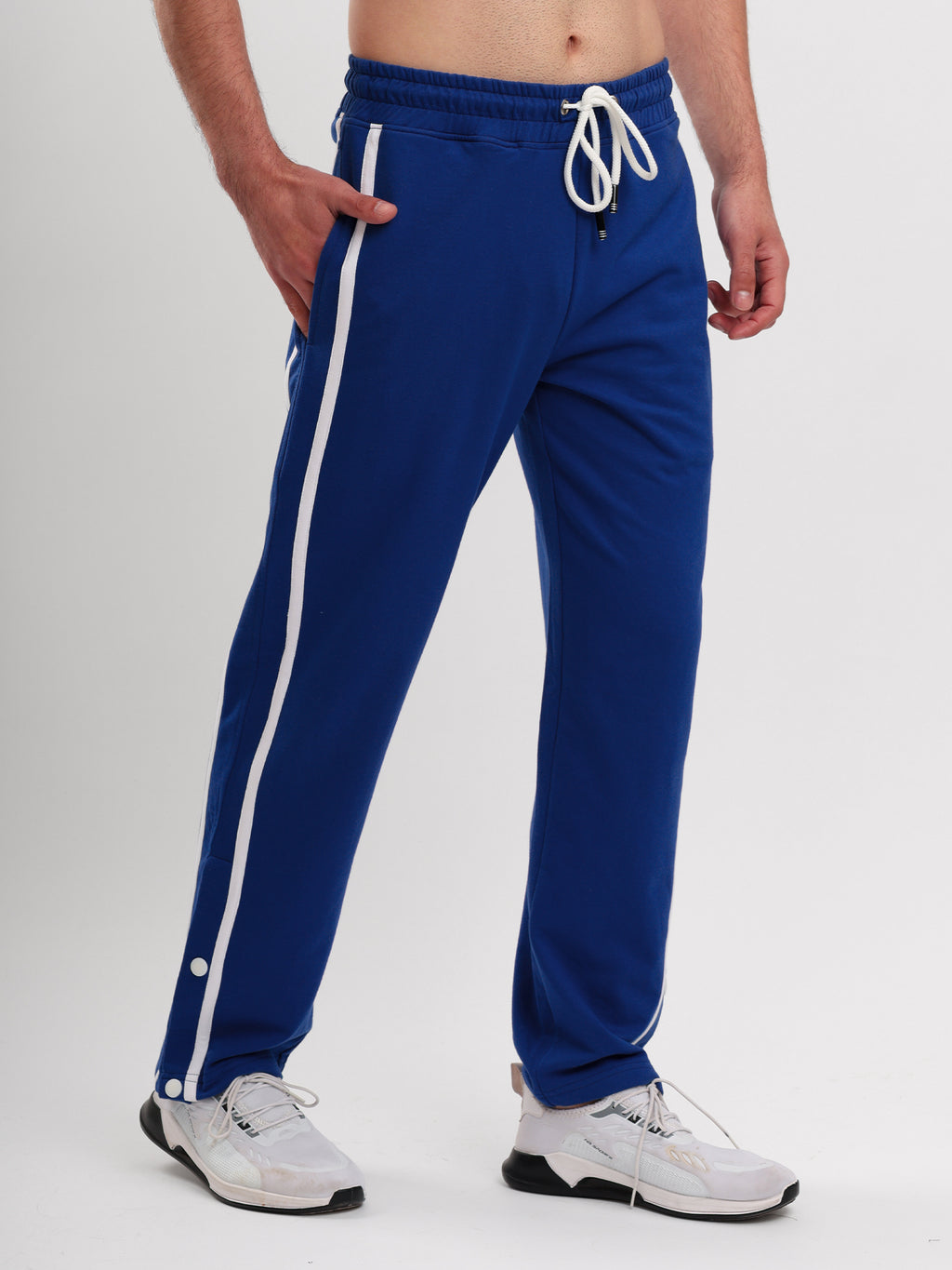 Men's Regular Fit Athletic Track Pant with Side Stripe, Snap Button Hem & Drawstring Waist