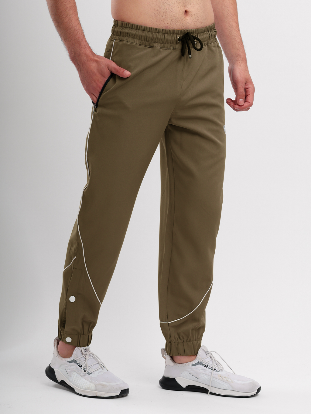 Men Active Jogger Track Pant with Reflective Piping Elastic Cuff and Zip Pockets