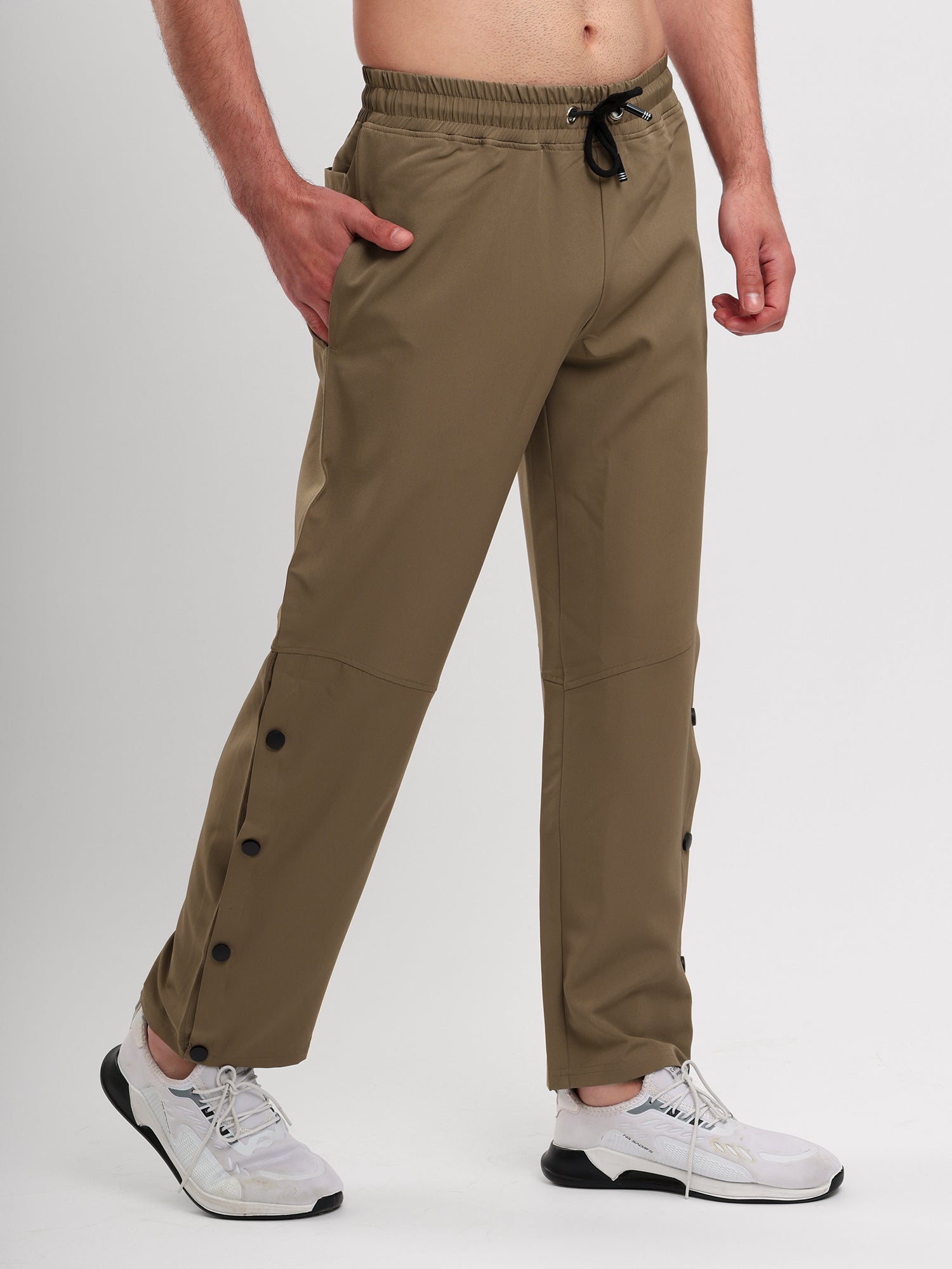 Men's Regular Fit Snap Button Track Pant with Elastic Waist, Drawstring & Straight Leg Design