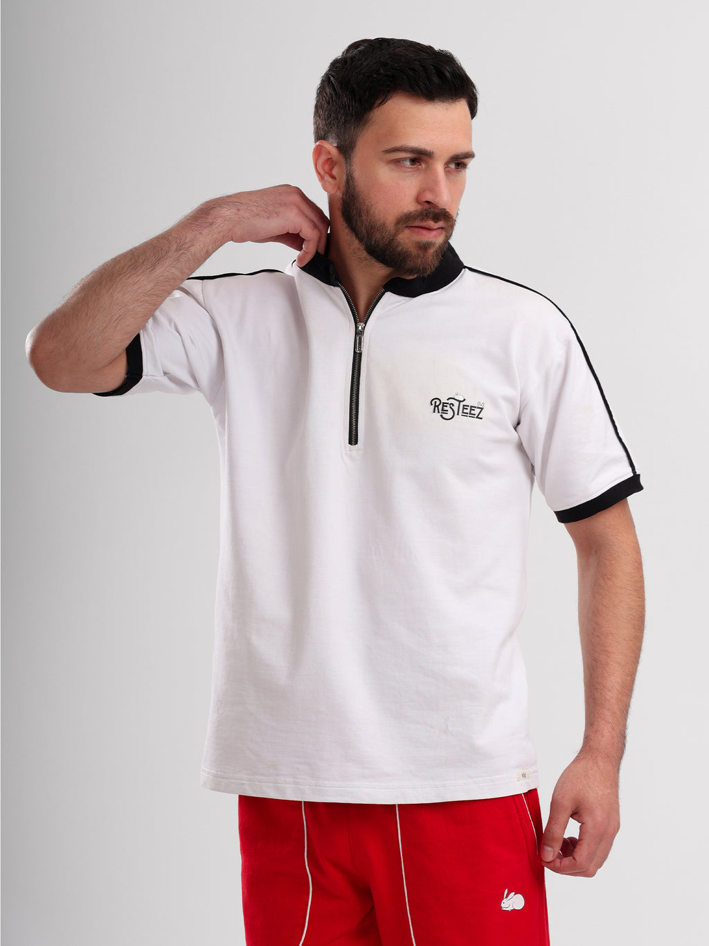 Men's Premium Half Zip Polo T-Shirt with Back Graphic Print