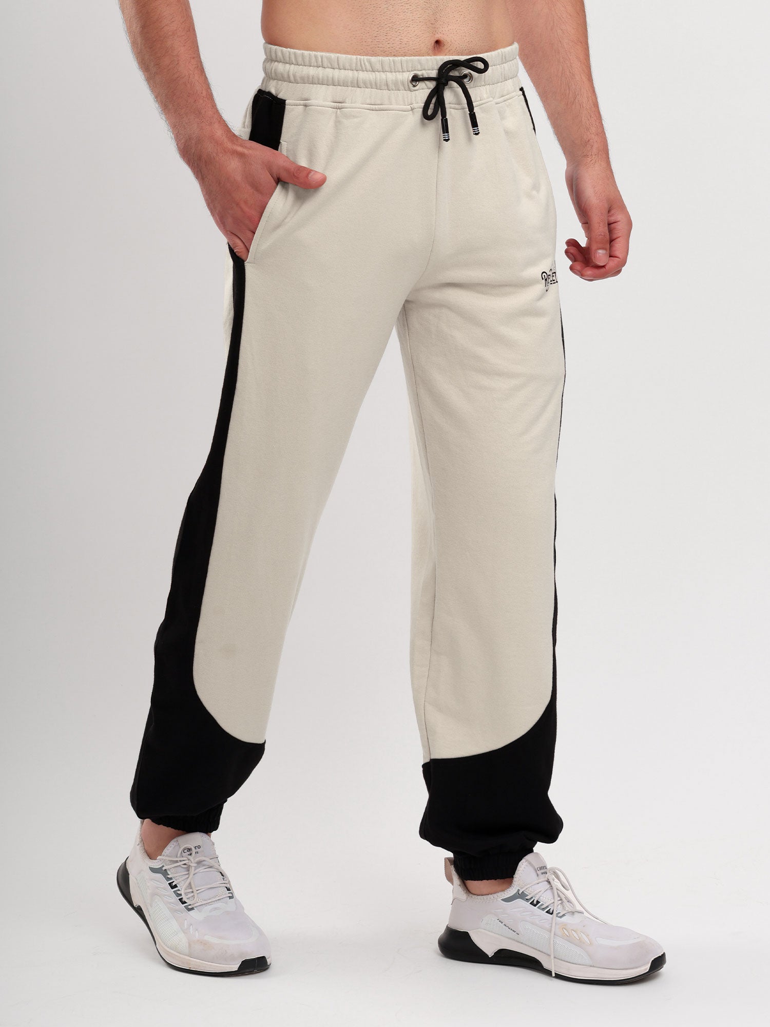 Men's Regular Fit Cotton Blend Track Pant with Side Panel Design, Elastic Waist & Drawstring