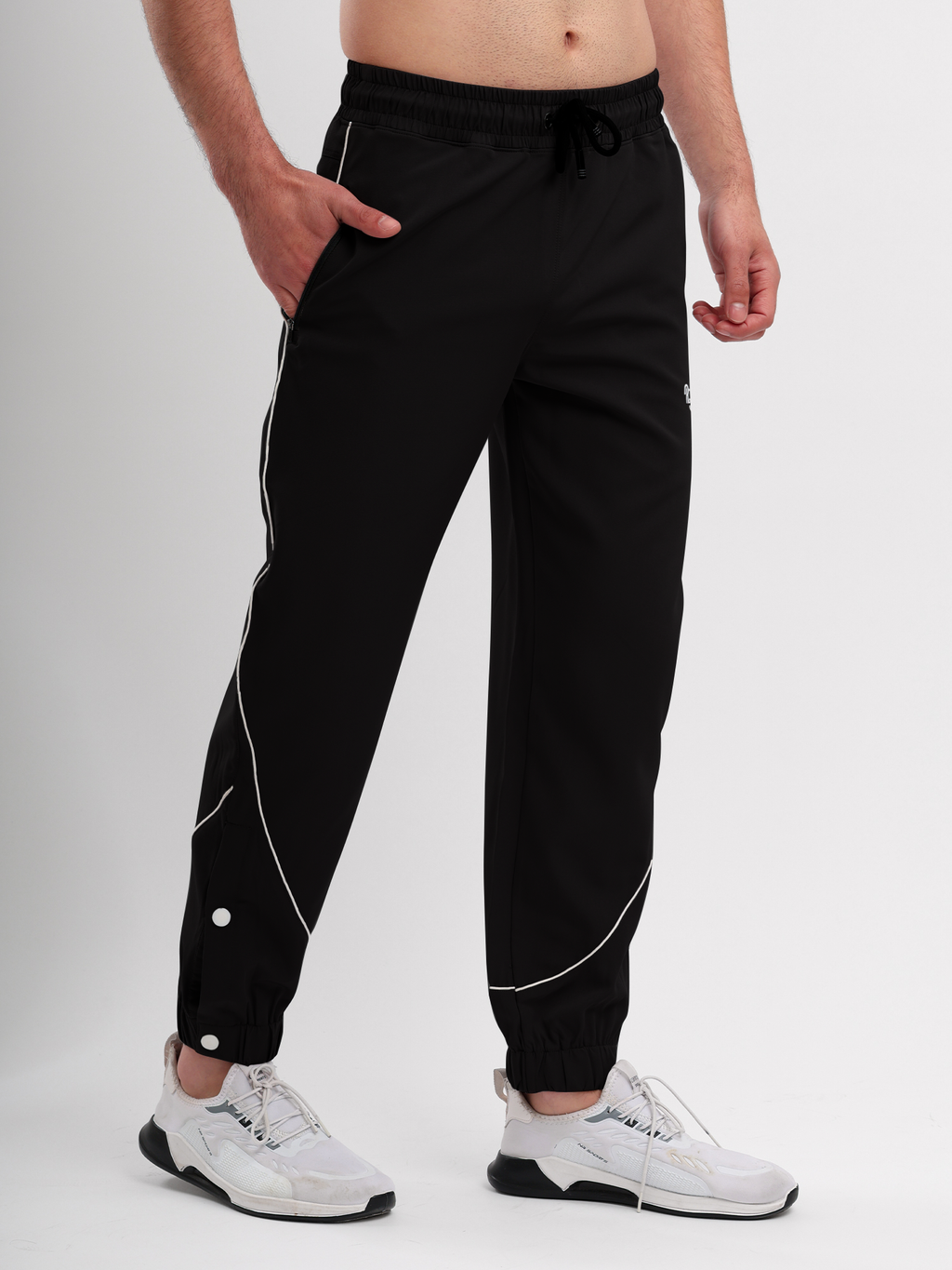 Men Active Jogger Track Pant with Reflective Piping Elastic Cuff and Zip Pockets