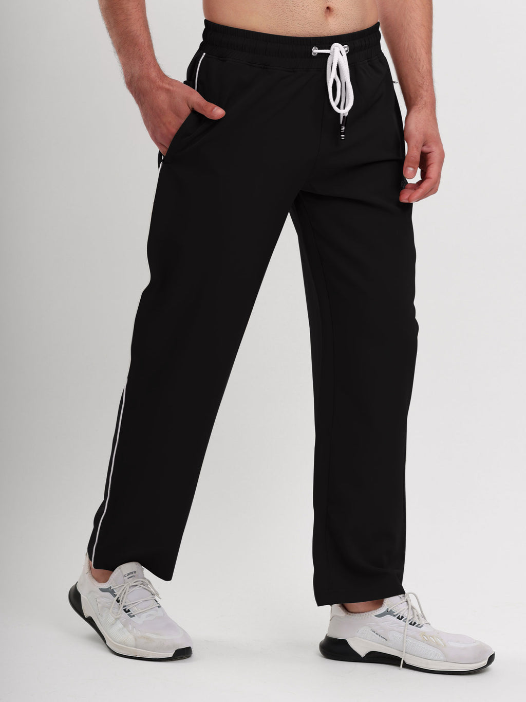 Men's Premium Straight Fit Track Pants with Zipper Pockets & Drawstring Waist
