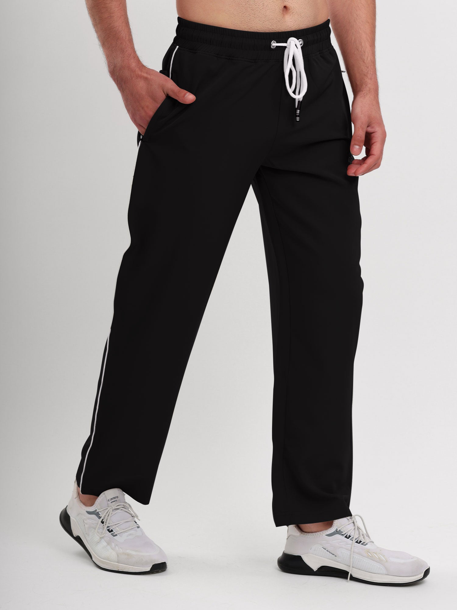 Men's Premium Straight Fit Track Pants with Zipper Pockets & Drawstring Waist
