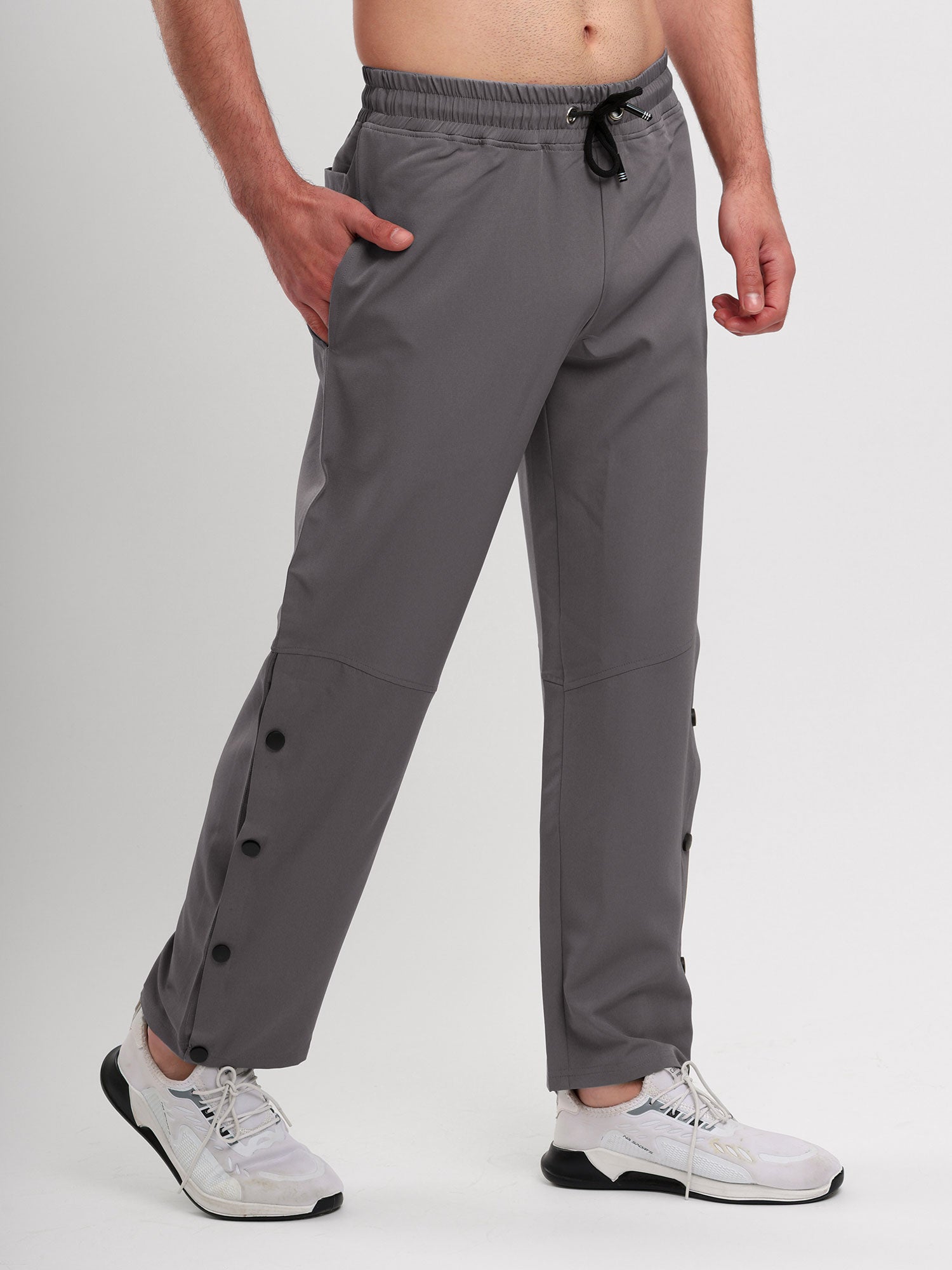 Men's Regular Fit Snap Button Track Pant with Elastic Waist, Drawstring & Straight Leg Design