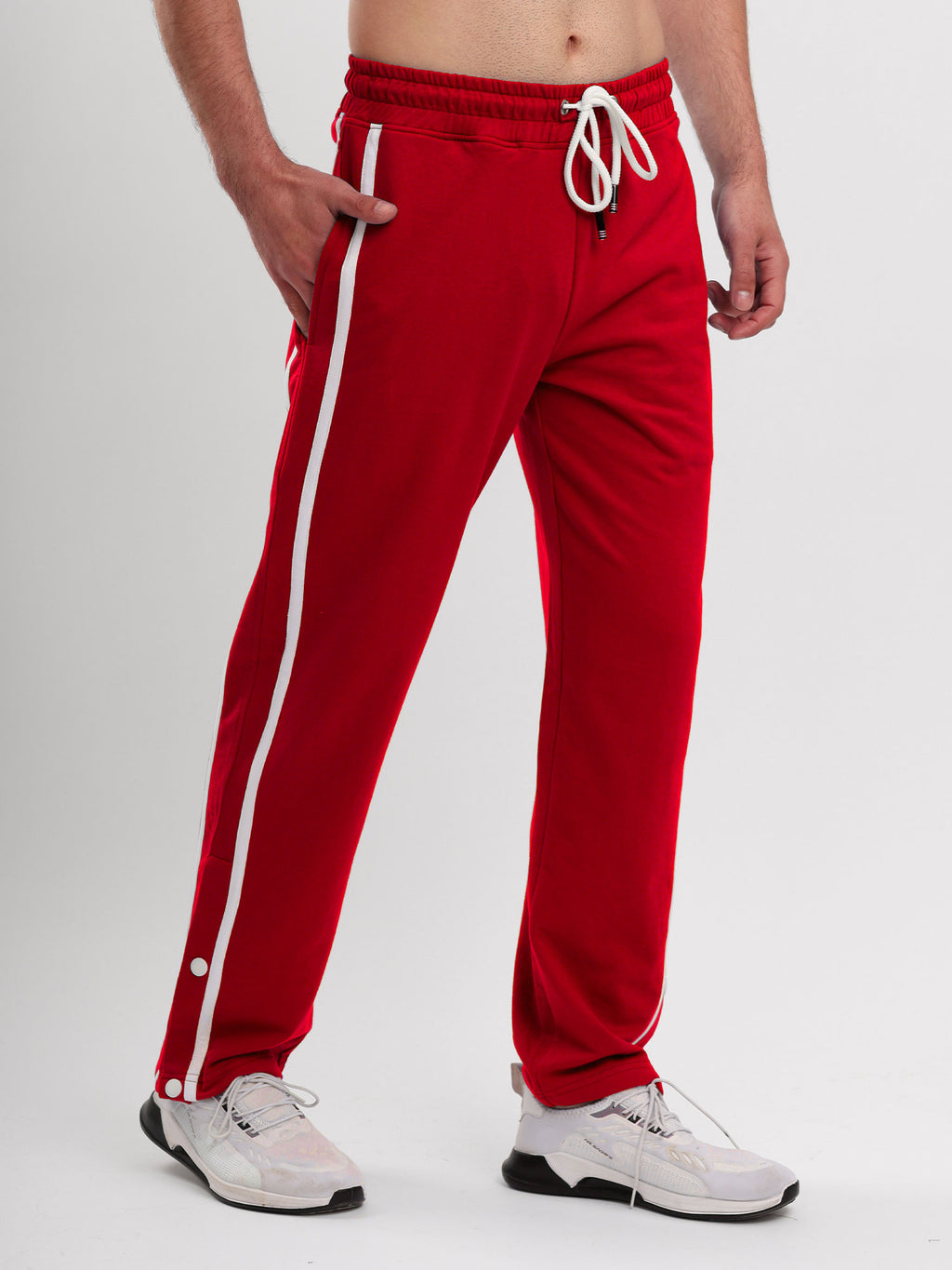 Men's Regular Fit Athletic Track Pant with Side Stripe, Snap Button Hem & Drawstring Waist