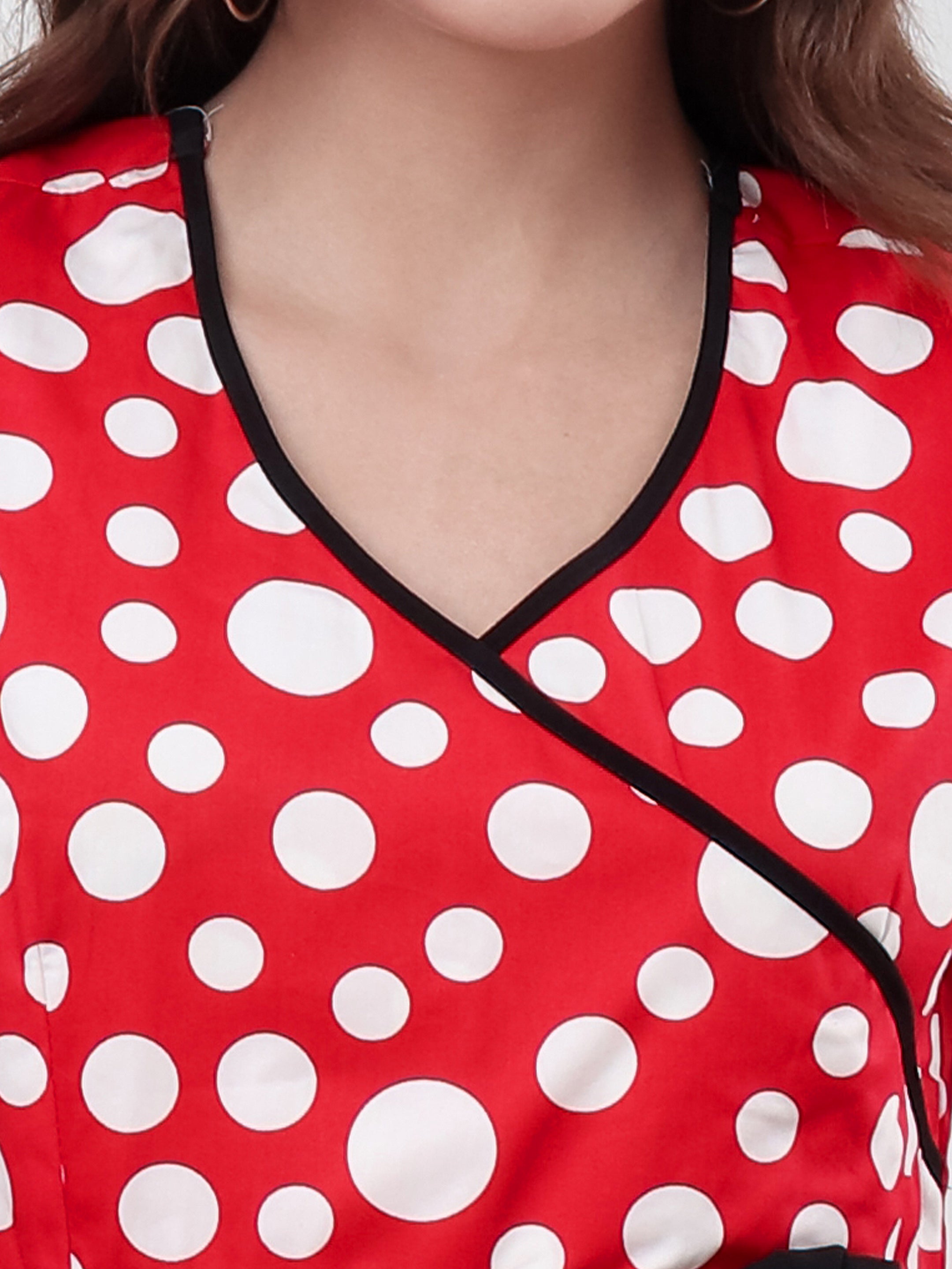 Women's Polka Dot Sleeveless Wrap Midi Dress with Waist Tie Elegant Casual Fit