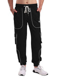 Men's Cargo Track Pant with Drawstring Waist, Multi-Pocket Jogger Pants with White Piping Detail
