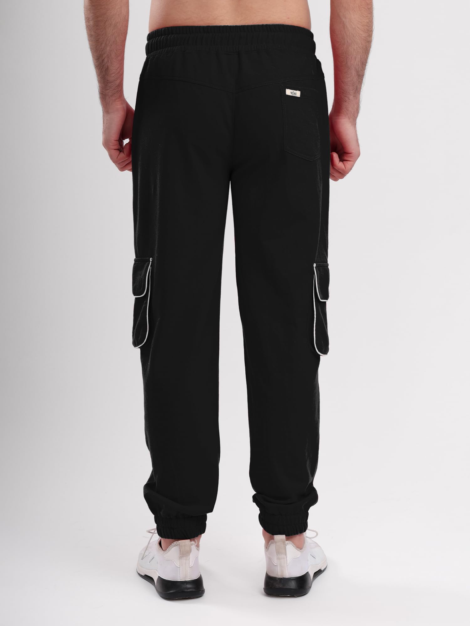 Men's Cargo Track Pant with Drawstring Waist, Multi-Pocket Jogger Pants with White Piping Detail