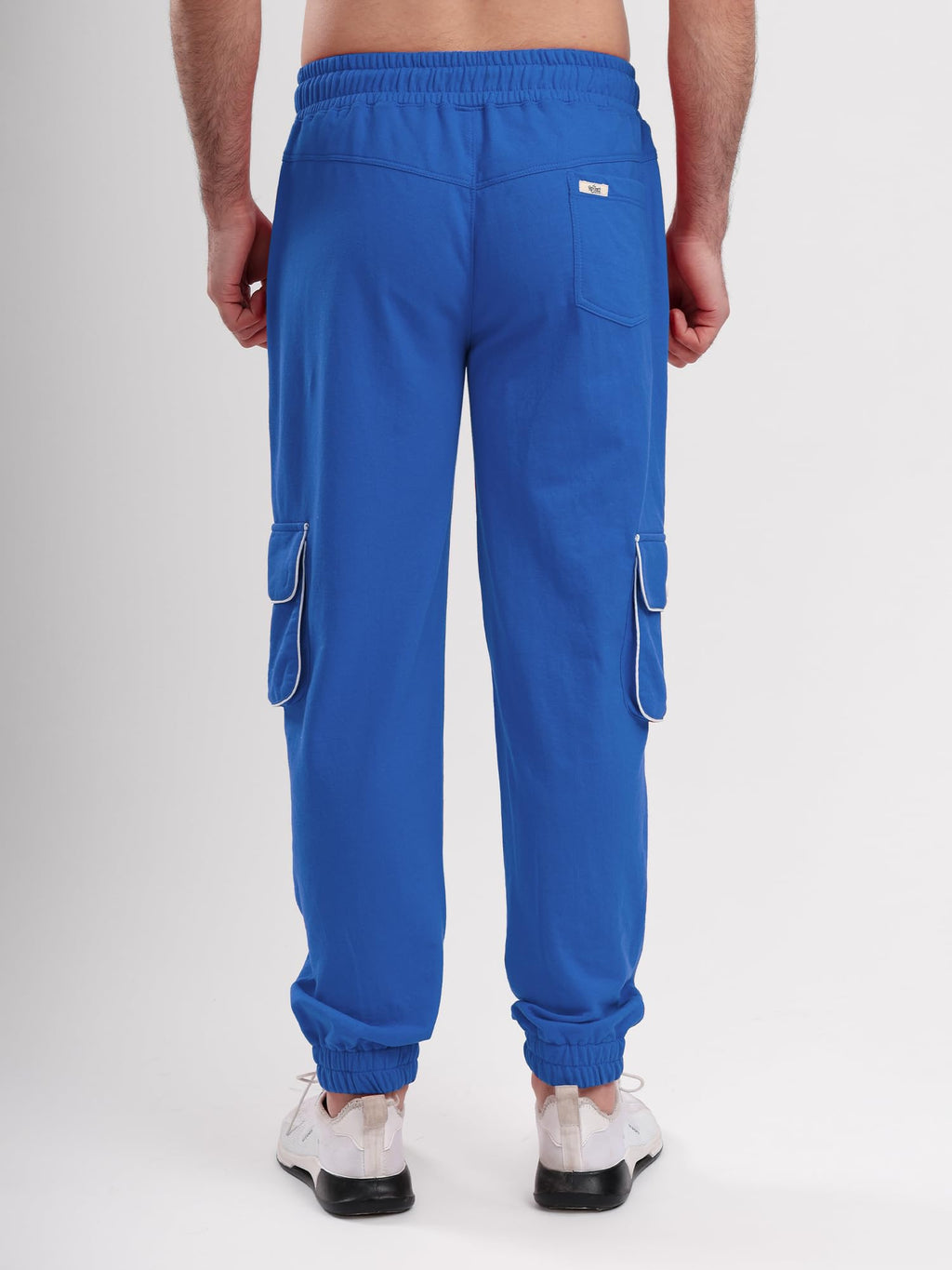 Men's Cargo Track Pant with Drawstring Waist, Multi-Pocket Jogger Pants with White Piping Detail