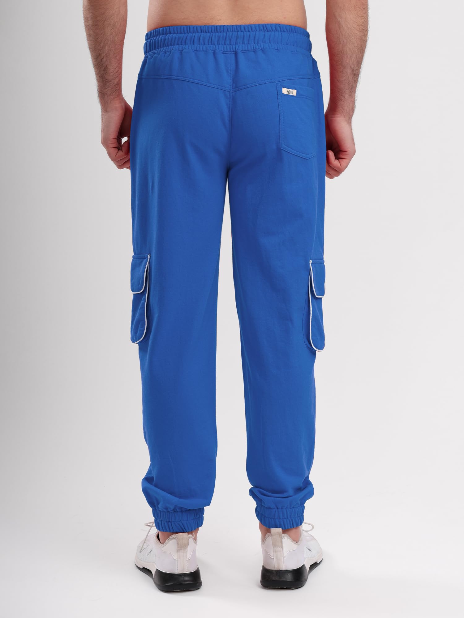 Men's Cargo Track Pant with Drawstring Waist, Multi-Pocket Jogger Pants with White Piping Detail