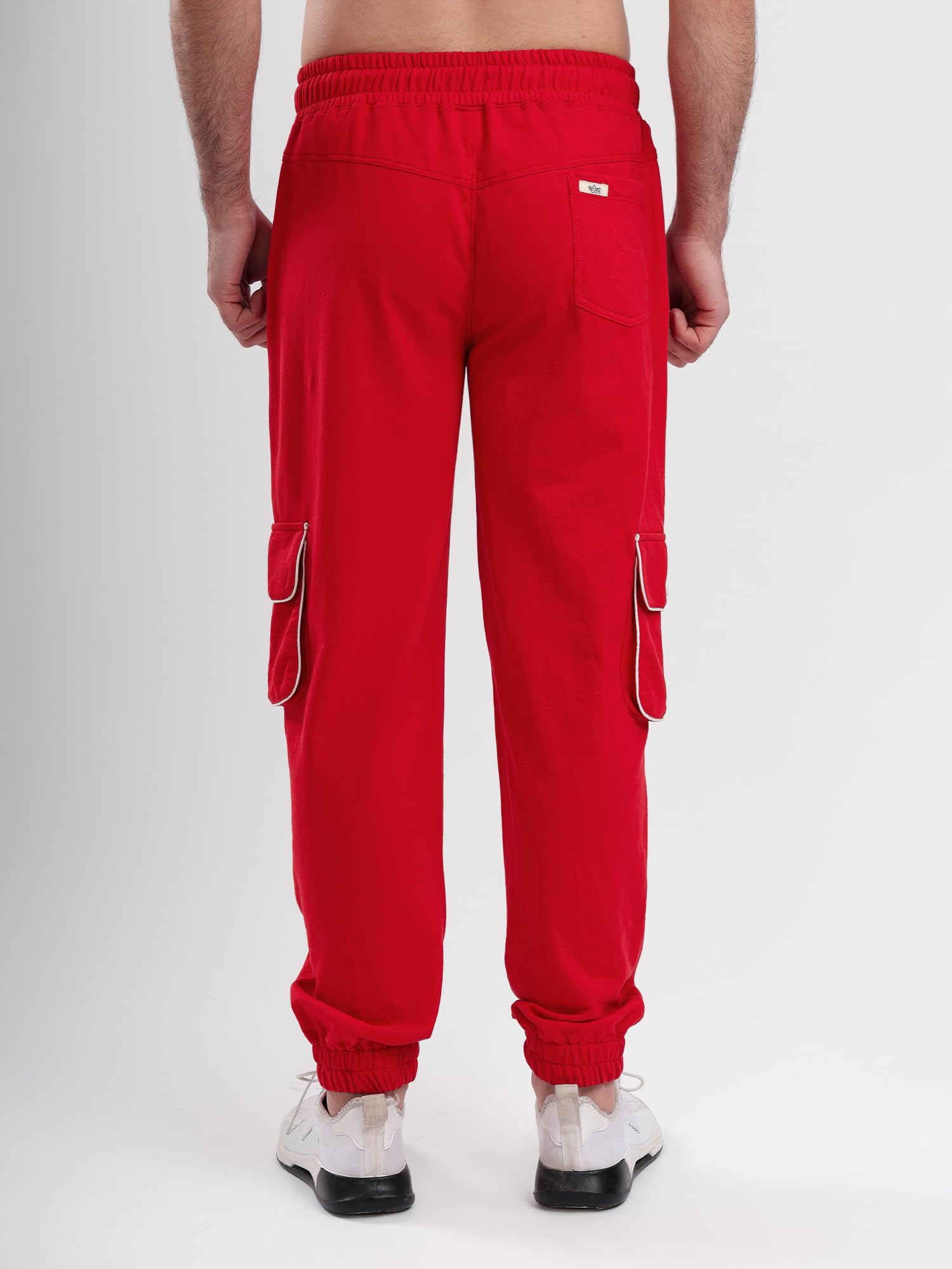 Men's Cargo Track Pant with Drawstring Waist, Multi-Pocket Jogger Pants with White Piping Detail