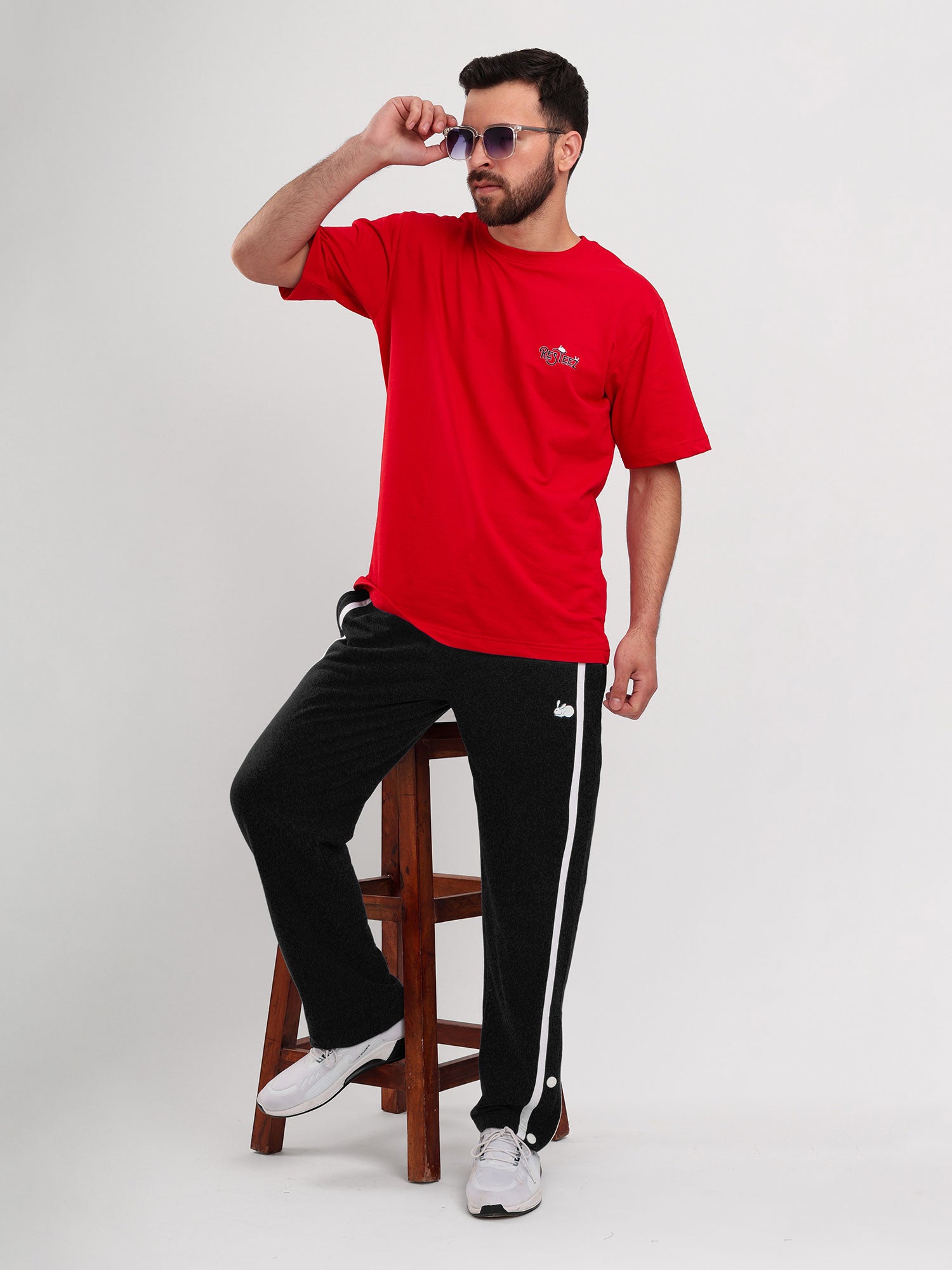 Men's Regular Fit Athletic Track Pant with Side Stripe, Snap Button Hem & Drawstring Waist