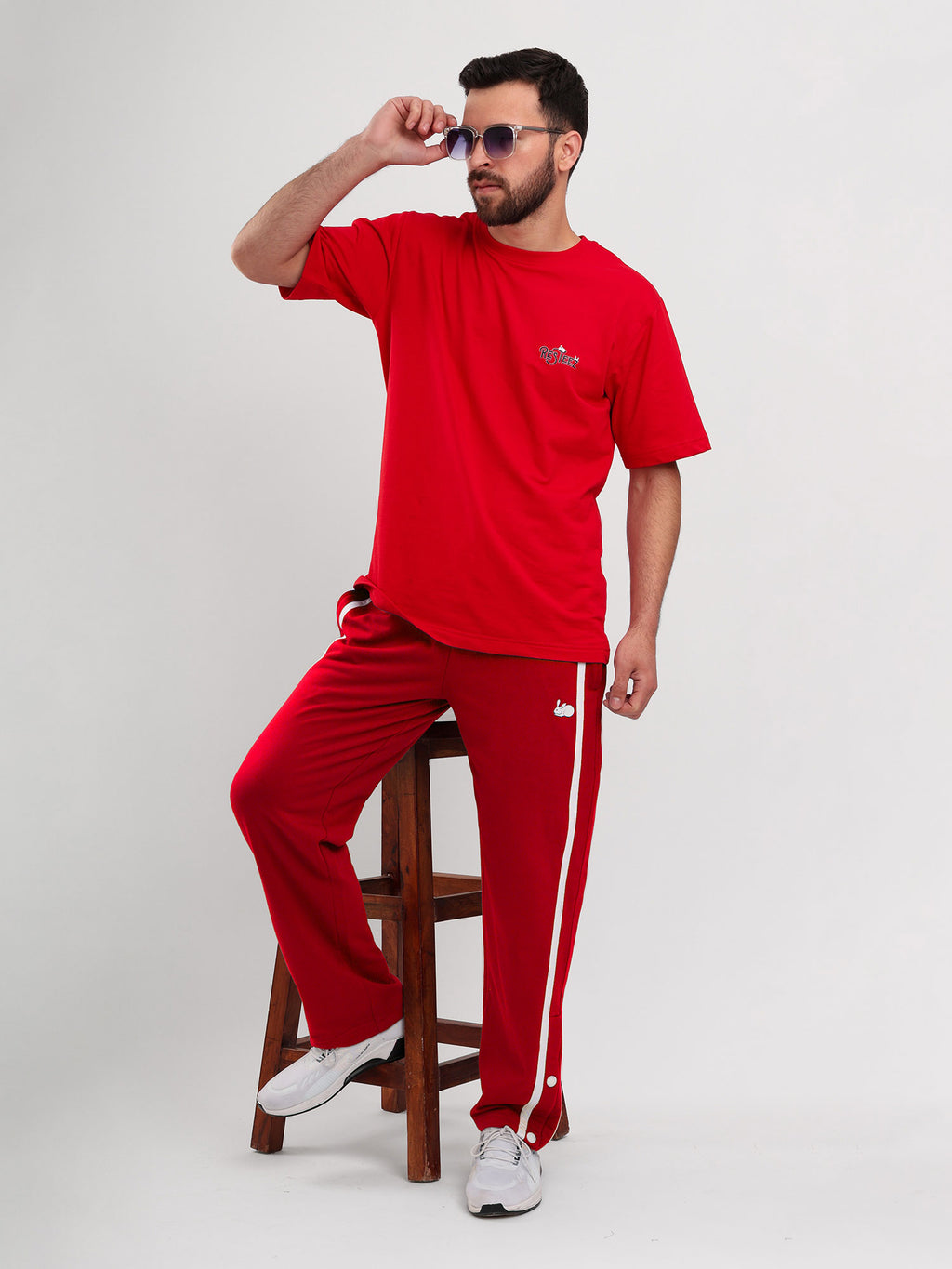 Men's Regular Fit Athletic Track Pant with Side Stripe, Snap Button Hem & Drawstring Waist