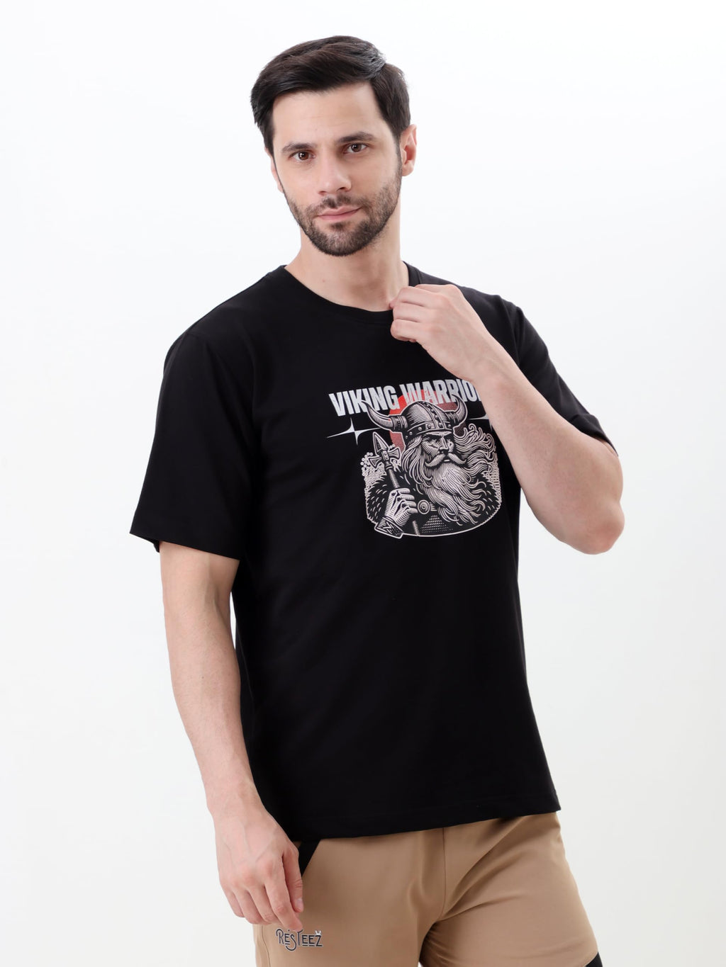 Men Viking Warriors Graphic Oversized T Shirt Premium Cotton Casual Streetwear Tee