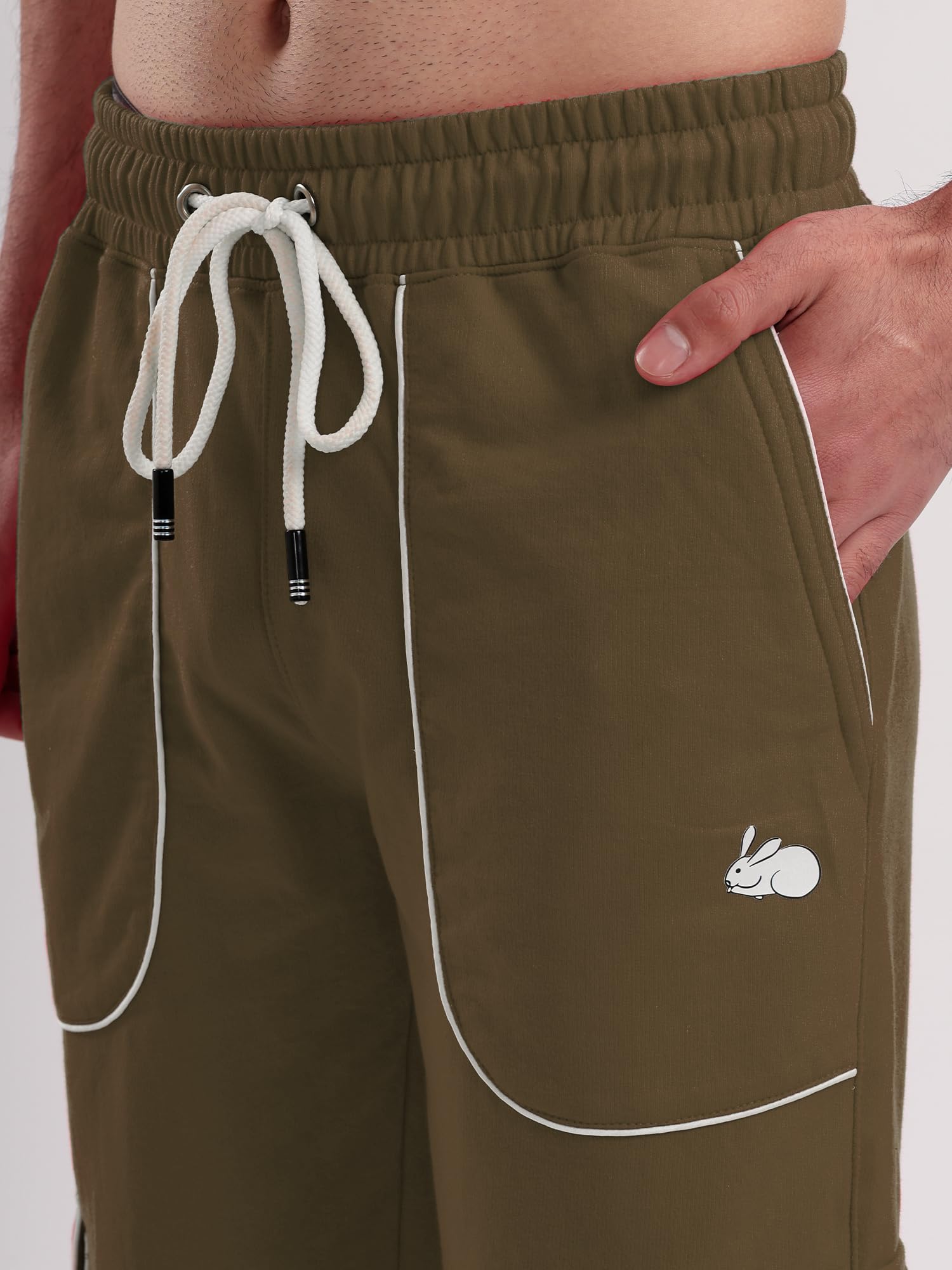 Men's Cargo Track Pant with Drawstring Waist, Multi-Pocket Jogger Pants with White Piping Detail