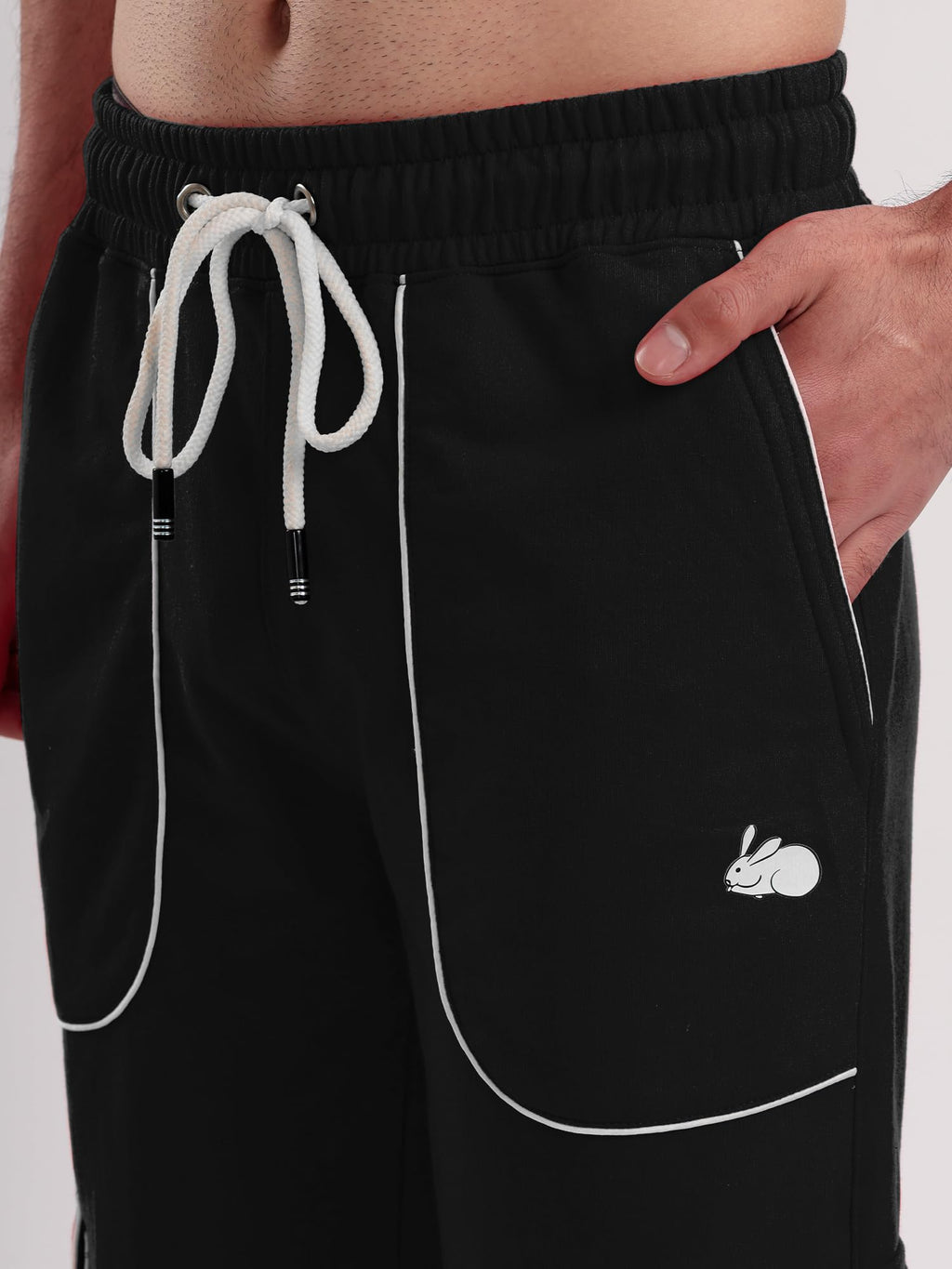 Men's Cargo Track Pant with Drawstring Waist, Multi-Pocket Jogger Pants with White Piping Detail