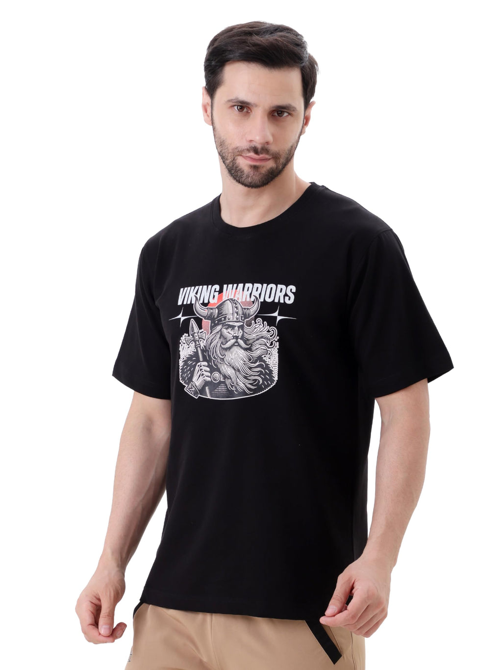Men Viking Warriors Graphic Oversized T Shirt Premium Cotton Casual Streetwear Tee