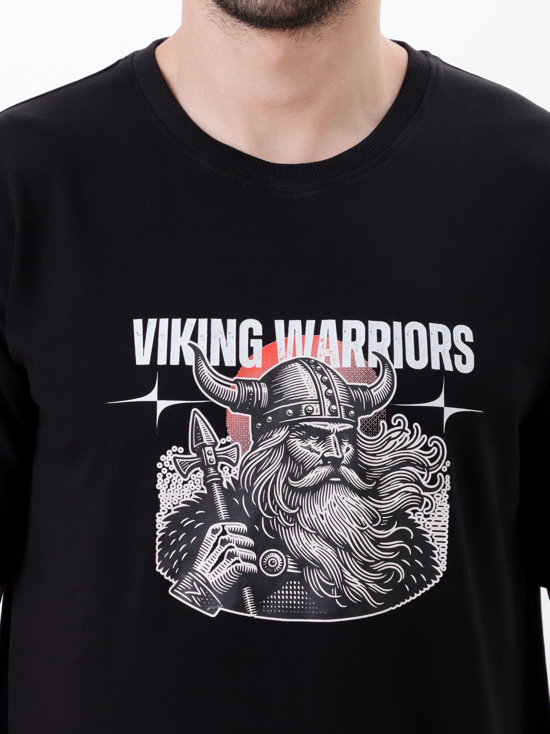 Men Viking Warriors Graphic Oversized T Shirt Premium Cotton Casual Streetwear Tee
