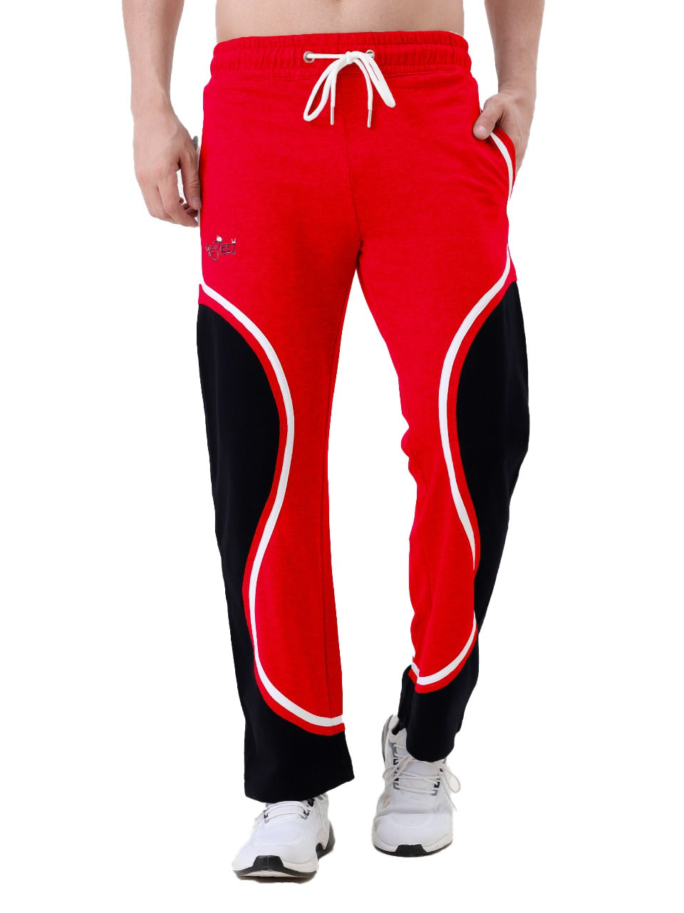 Men Regular Fit Track Pant with Contrast Panel Design and Drawstring Waist