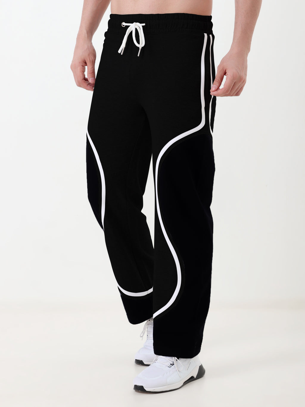 Men Regular Fit Track Pant with Contrast Panel Design and Drawstring Waist
