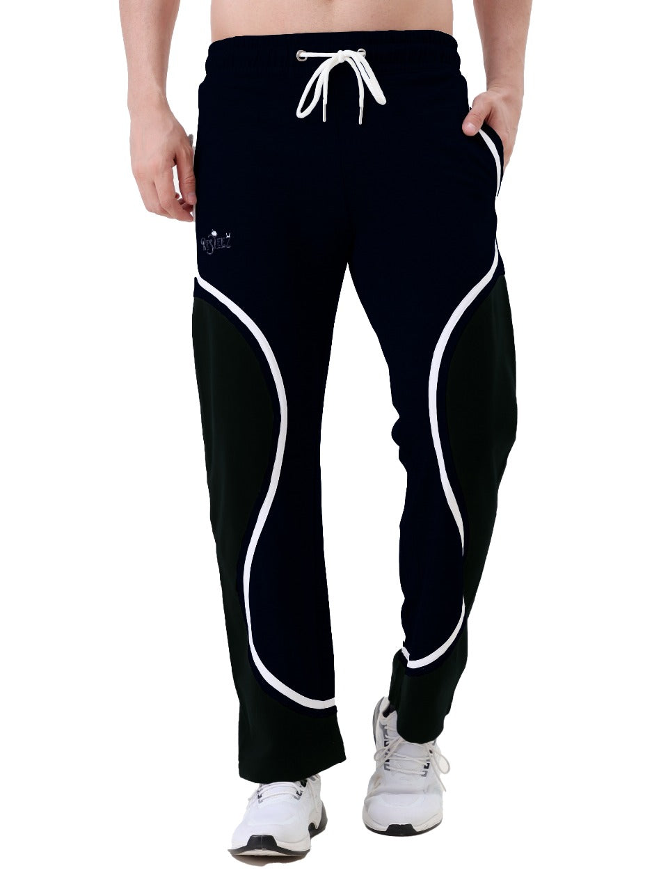 Men Regular Fit Track Pant with Contrast Panel Design and Drawstring Waist