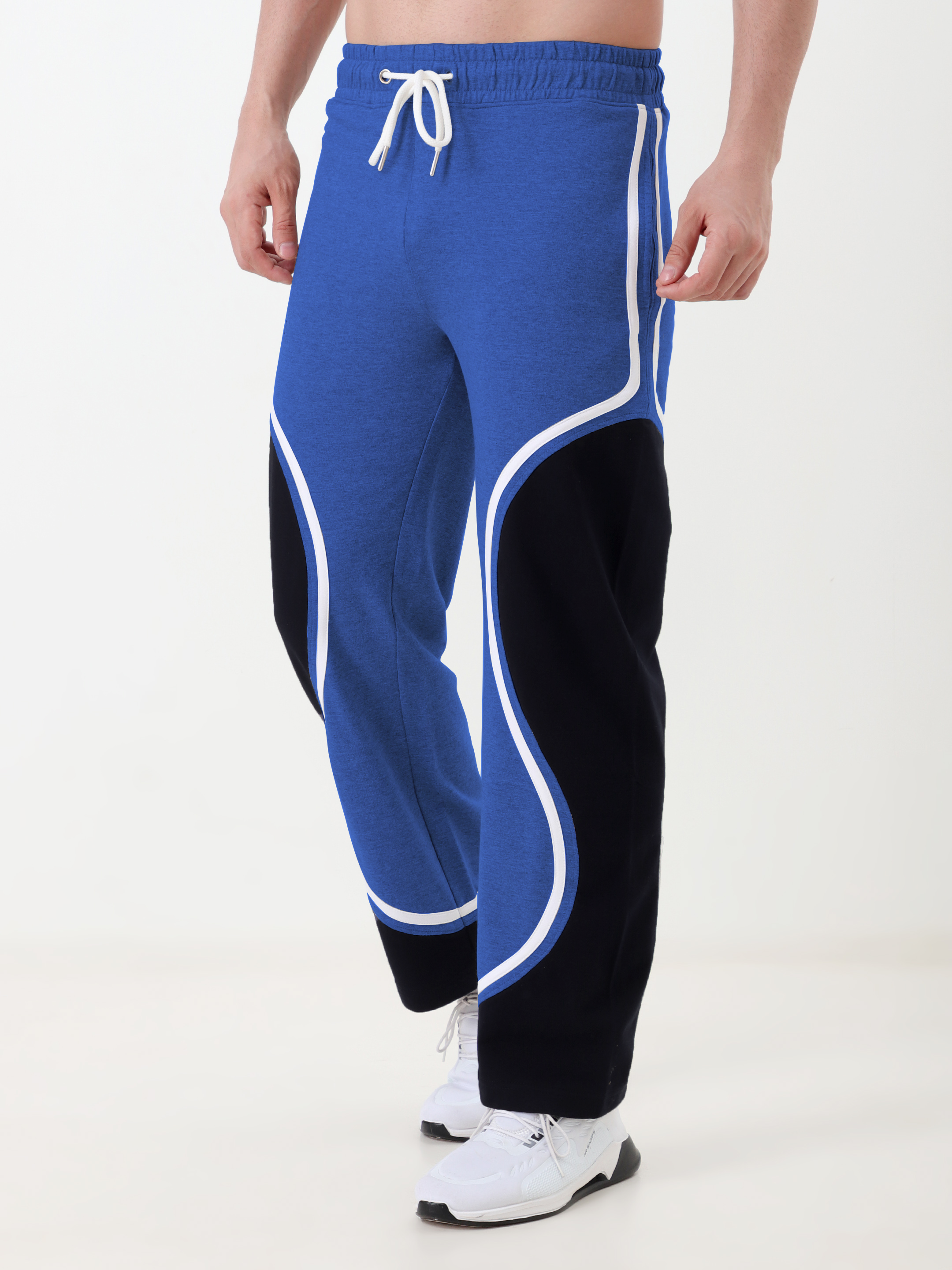 Men Regular Fit Track Pant with Contrast Panel Design and Drawstring Waist