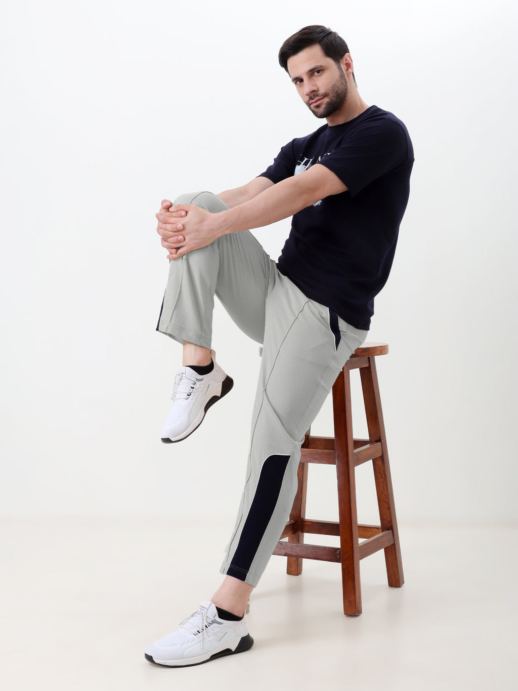 Men's Regular Fit Track Pants with Contrast Panel | Elastic Drawstring Waist | Casual Sports Lower