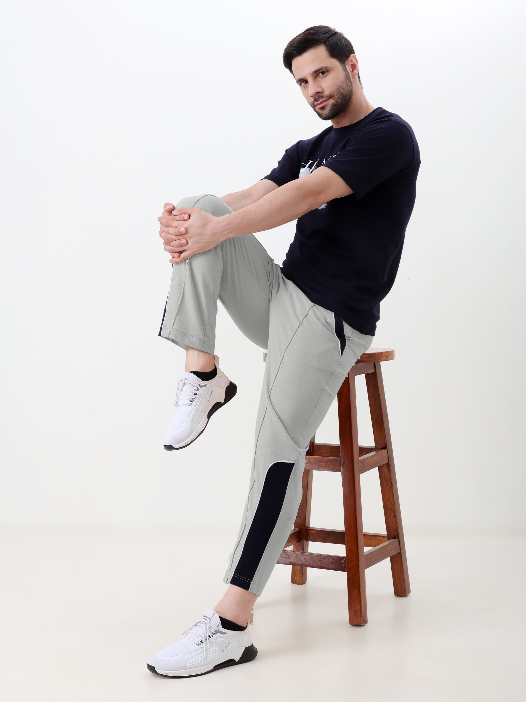 Men's Regular Fit Track Pants with Contrast Panel | Elastic Drawstring Waist | Casual Sports Lower