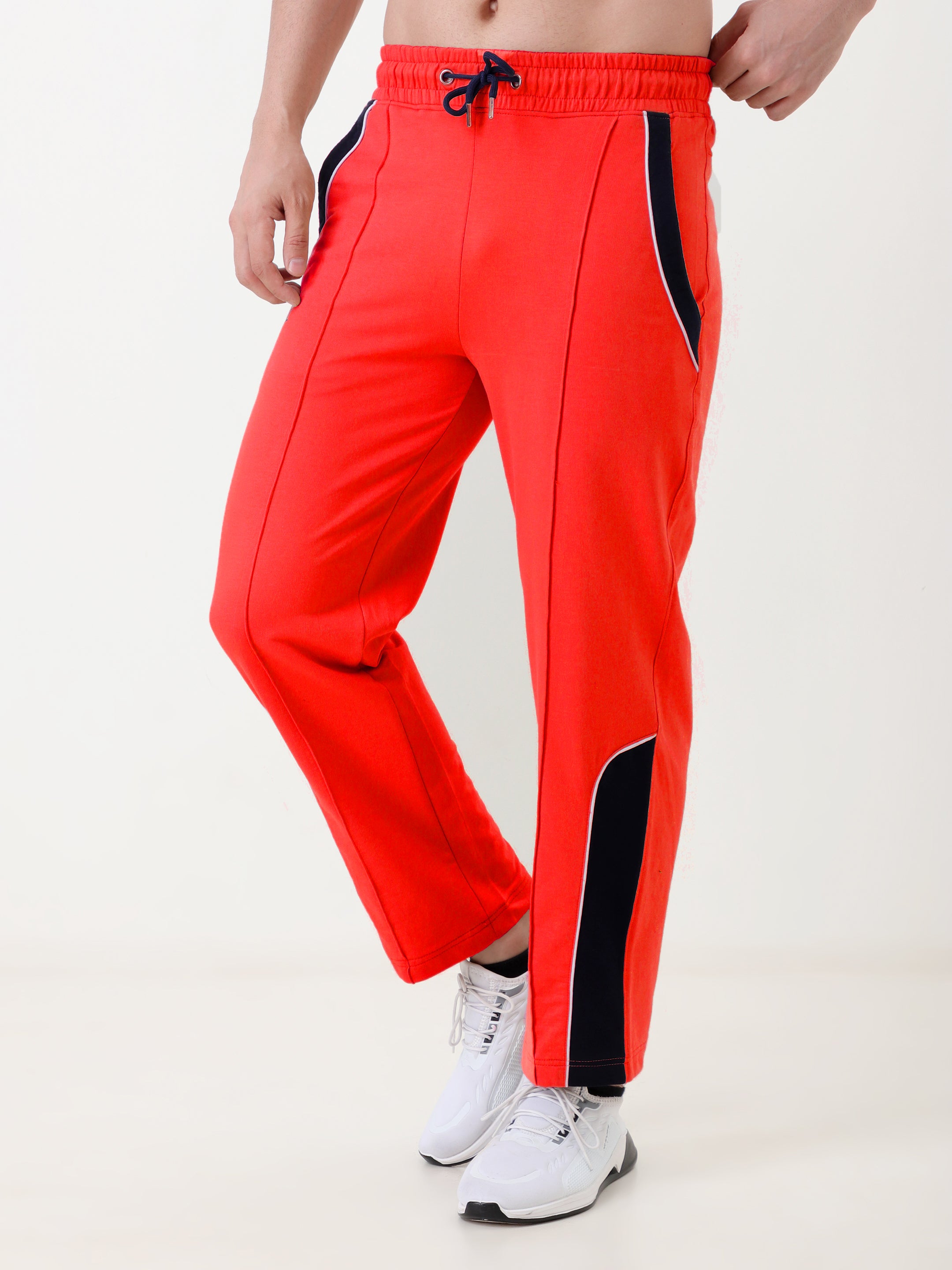Men's Regular Fit Track Pants with Contrast Panel | Elastic Drawstring Waist | Casual Sports Lower