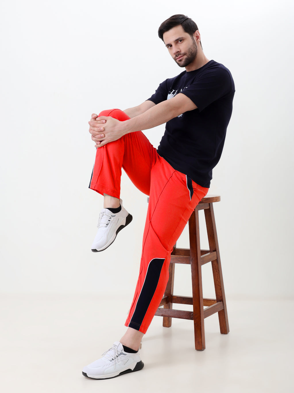 Men's Regular Fit Track Pants with Contrast Panel | Elastic Drawstring Waist | Casual Sports Lower