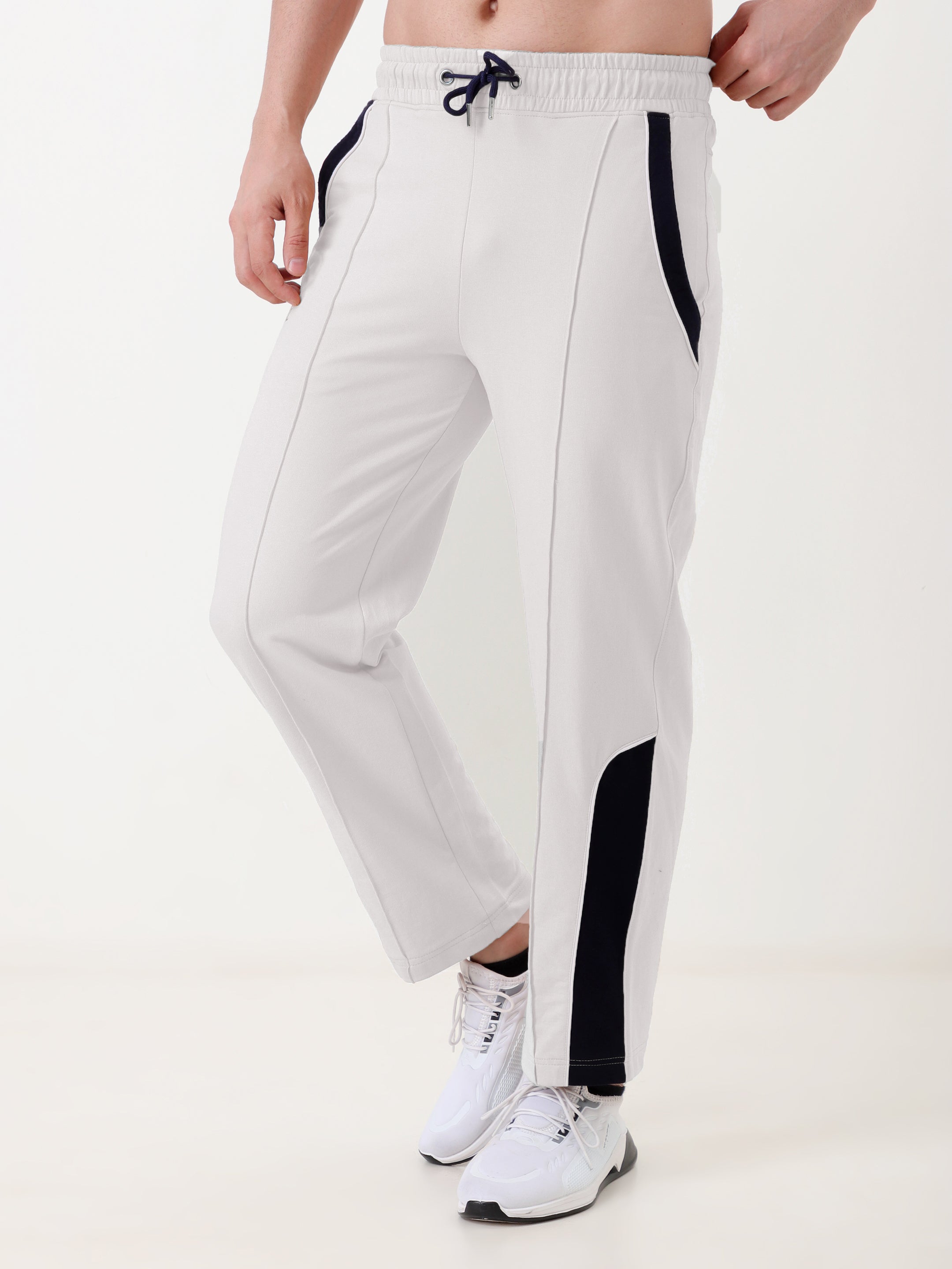 Men's Regular Fit Track Pants with Contrast Panel | Elastic Drawstring Waist | Casual Sports Lower