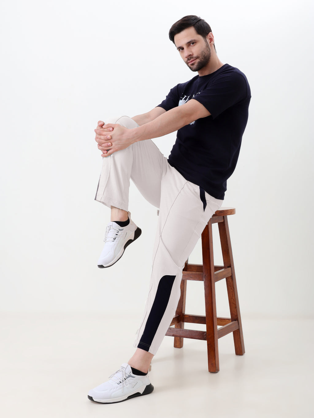 Men's Regular Fit Track Pants with Contrast Panel | Elastic Drawstring Waist | Casual Sports Lower