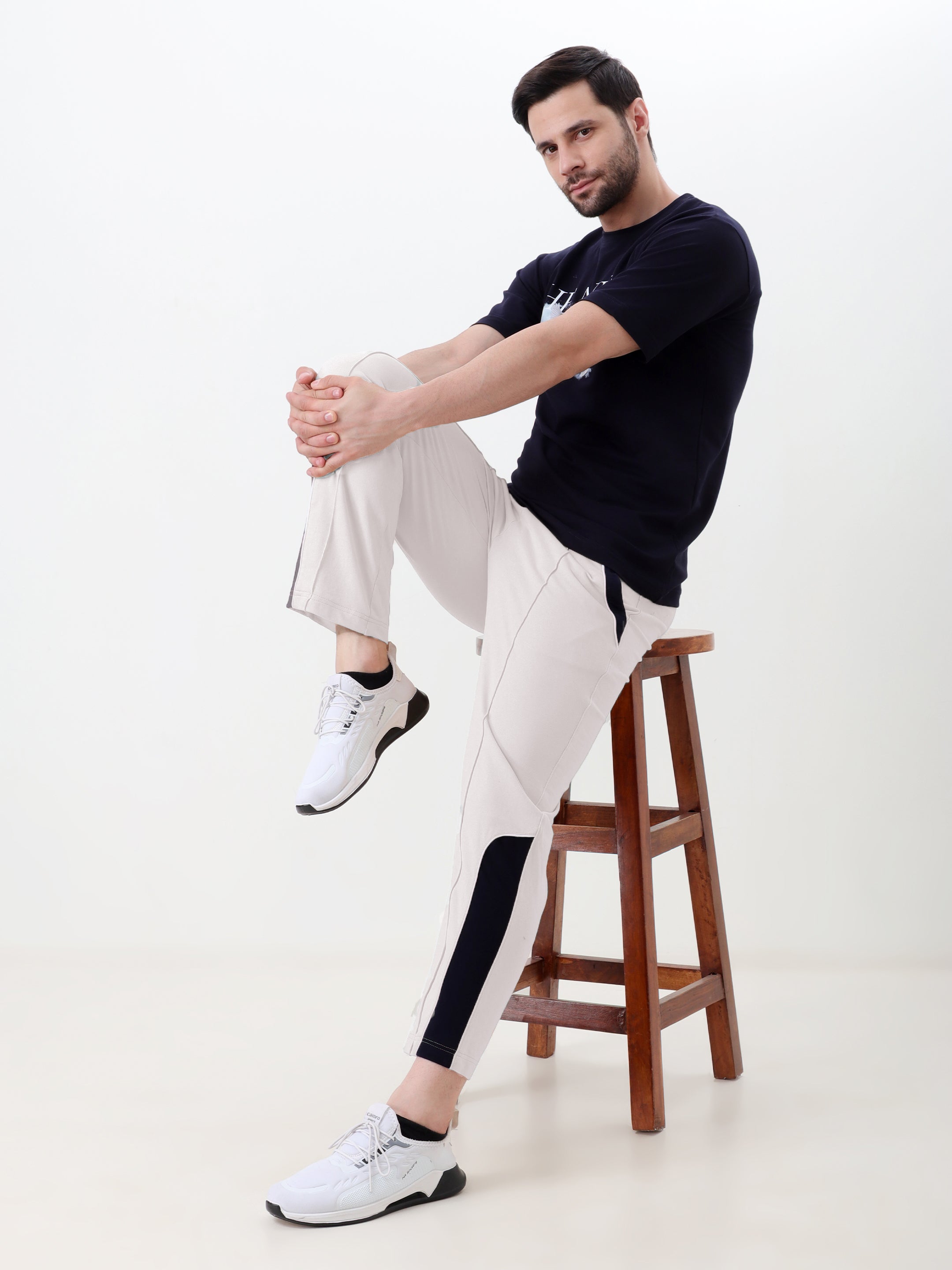 Men's Regular Fit Track Pants with Contrast Panel | Elastic Drawstring Waist | Casual Sports Lower
