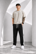 Men's Regular Fit Track Pants with Side Stripe, Adjustable Drawstring & Pockets