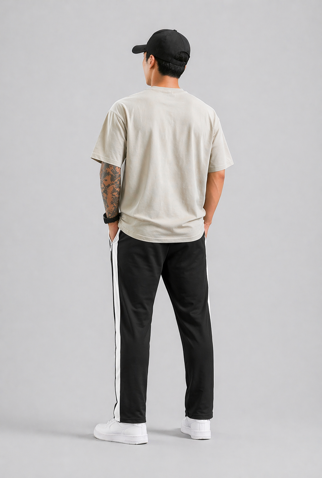 Men's Regular Fit Track Pants with Side Stripe, Adjustable Drawstring & Pockets