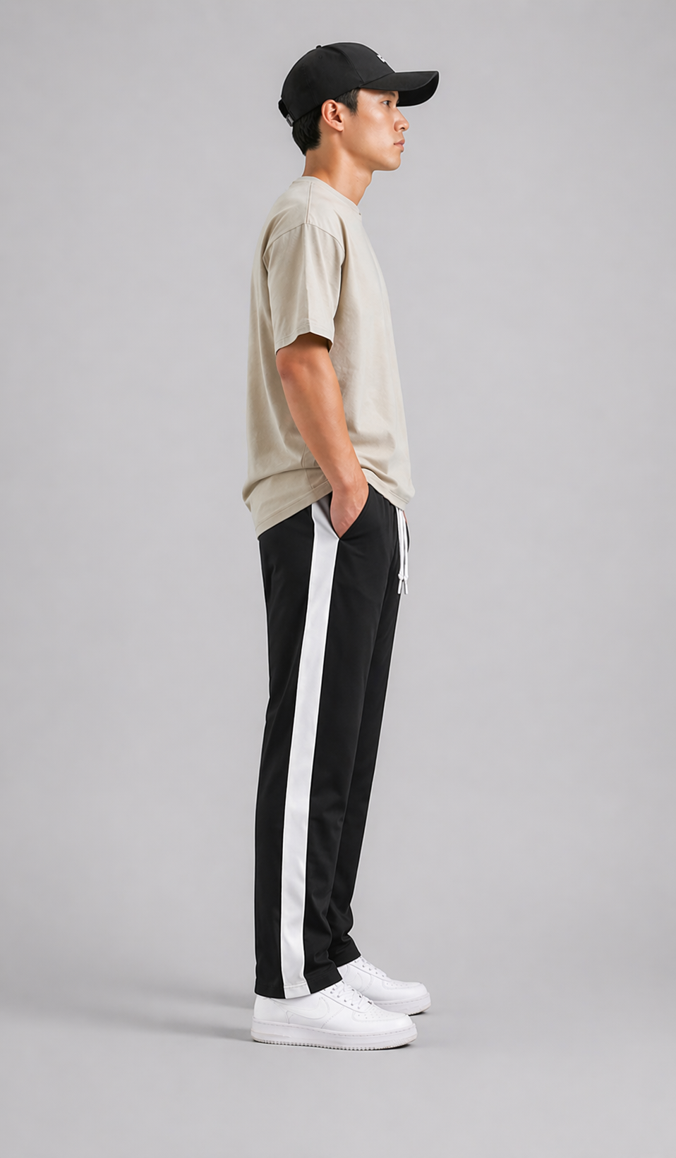 Men's Regular Fit Track Pants with Side Stripe, Adjustable Drawstring & Pockets
