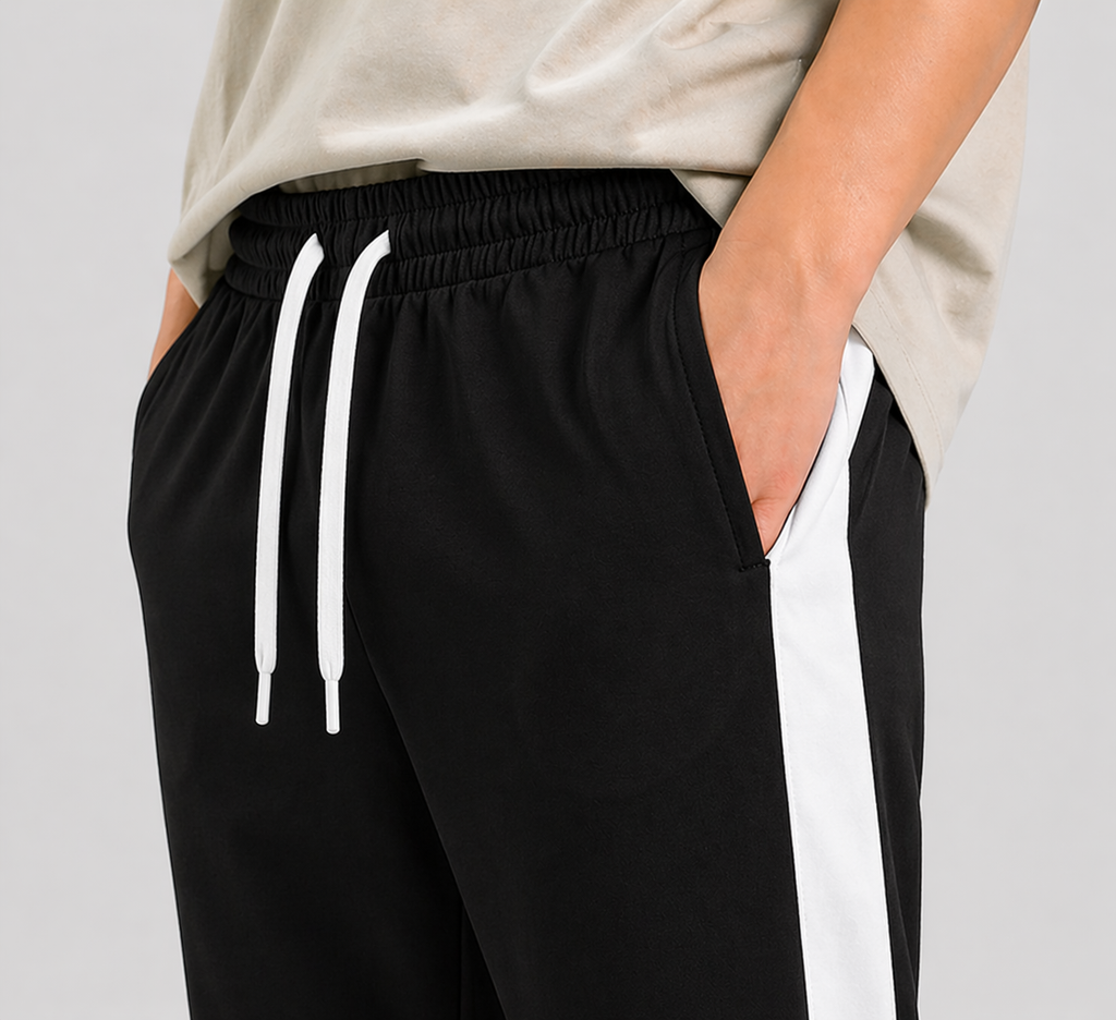 Men's Regular Fit Track Pants with Side Stripe, Adjustable Drawstring & Pockets