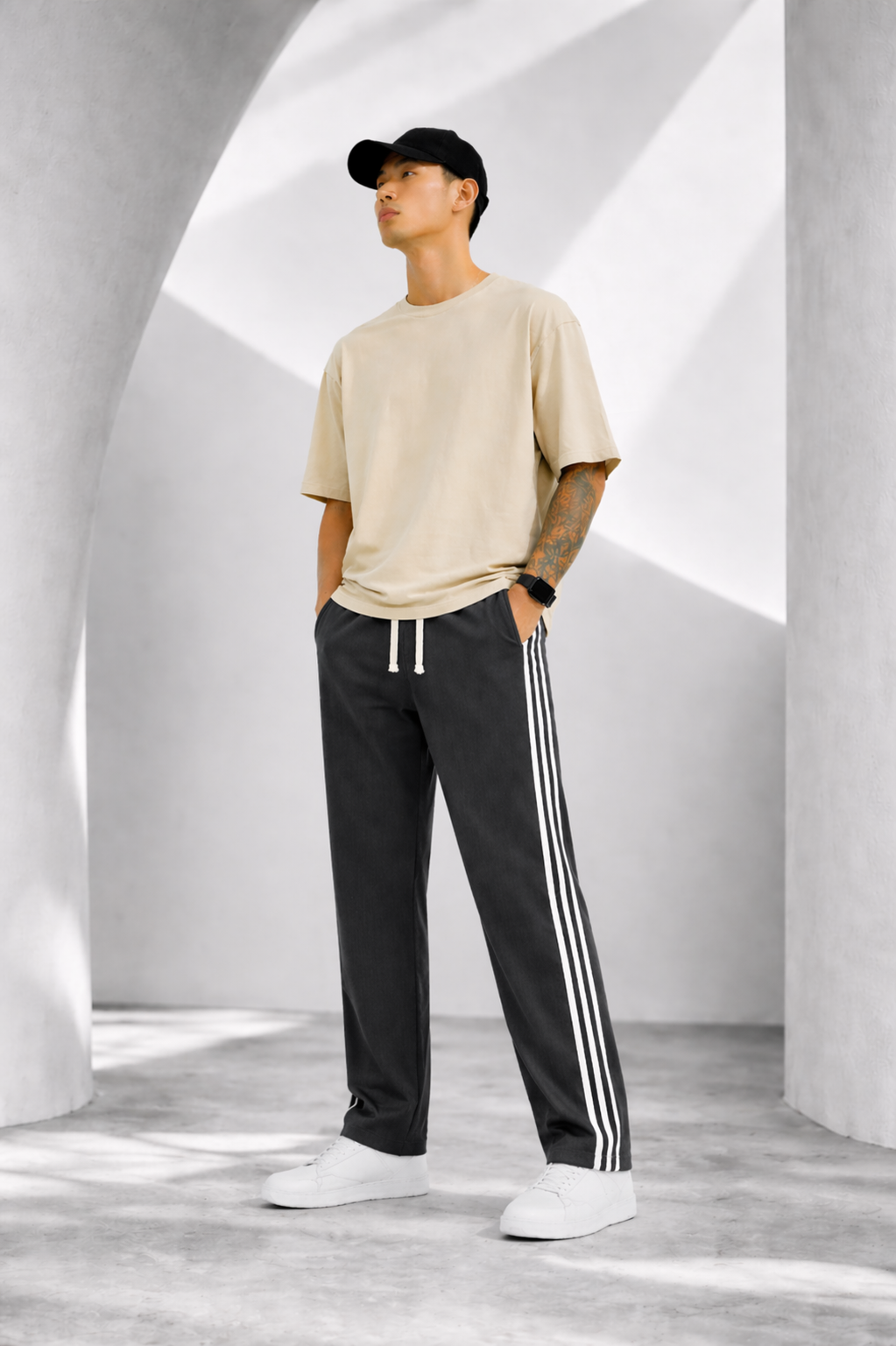 Men's Regular Fit Triple Side Stripe Track Pant | Drawstring Sports Lower