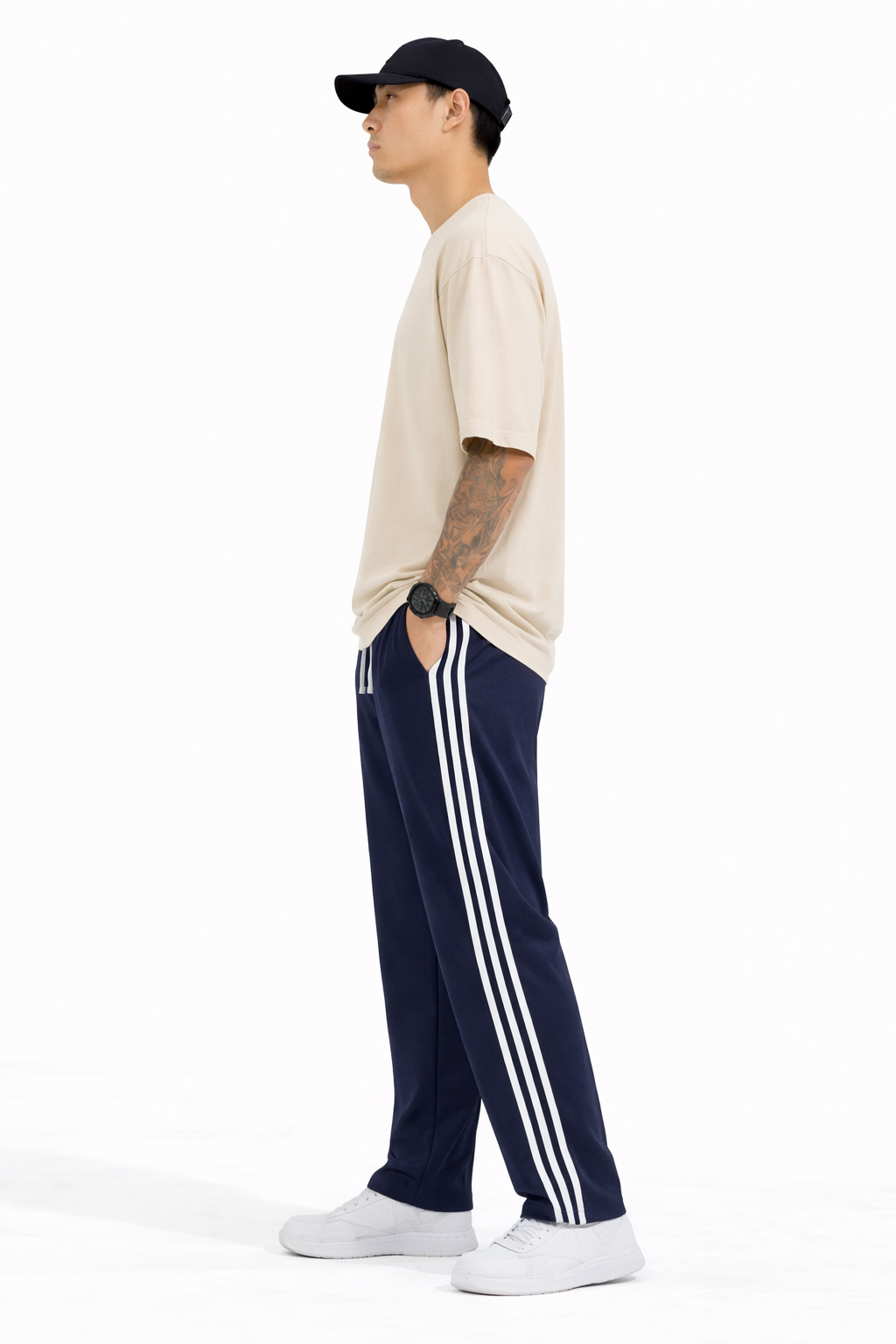 Men's Regular Fit Triple Side Stripe Track Pant | Drawstring Sports Lower