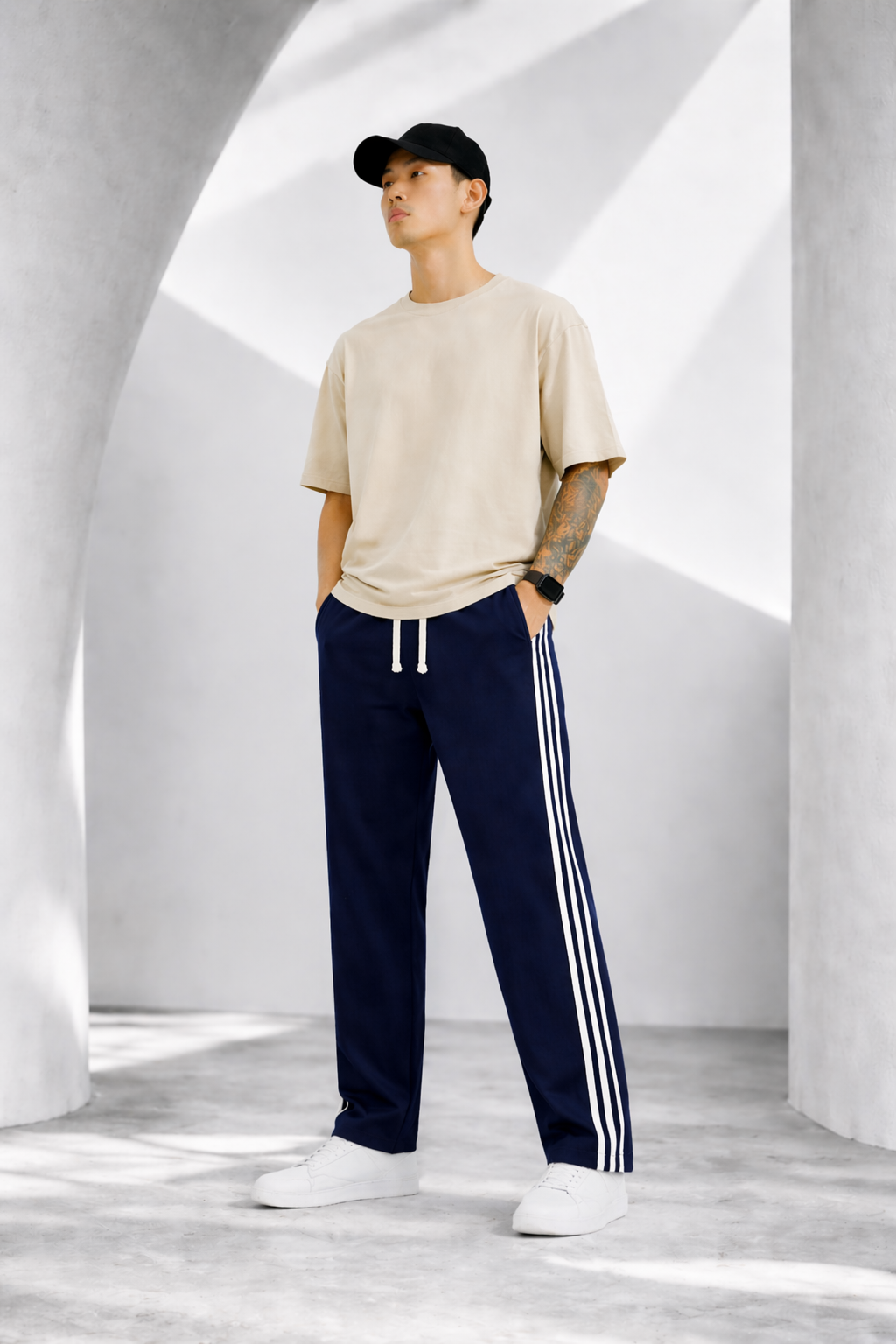 Men's Regular Fit Triple Side Stripe Track Pant | Drawstring Sports Lower
